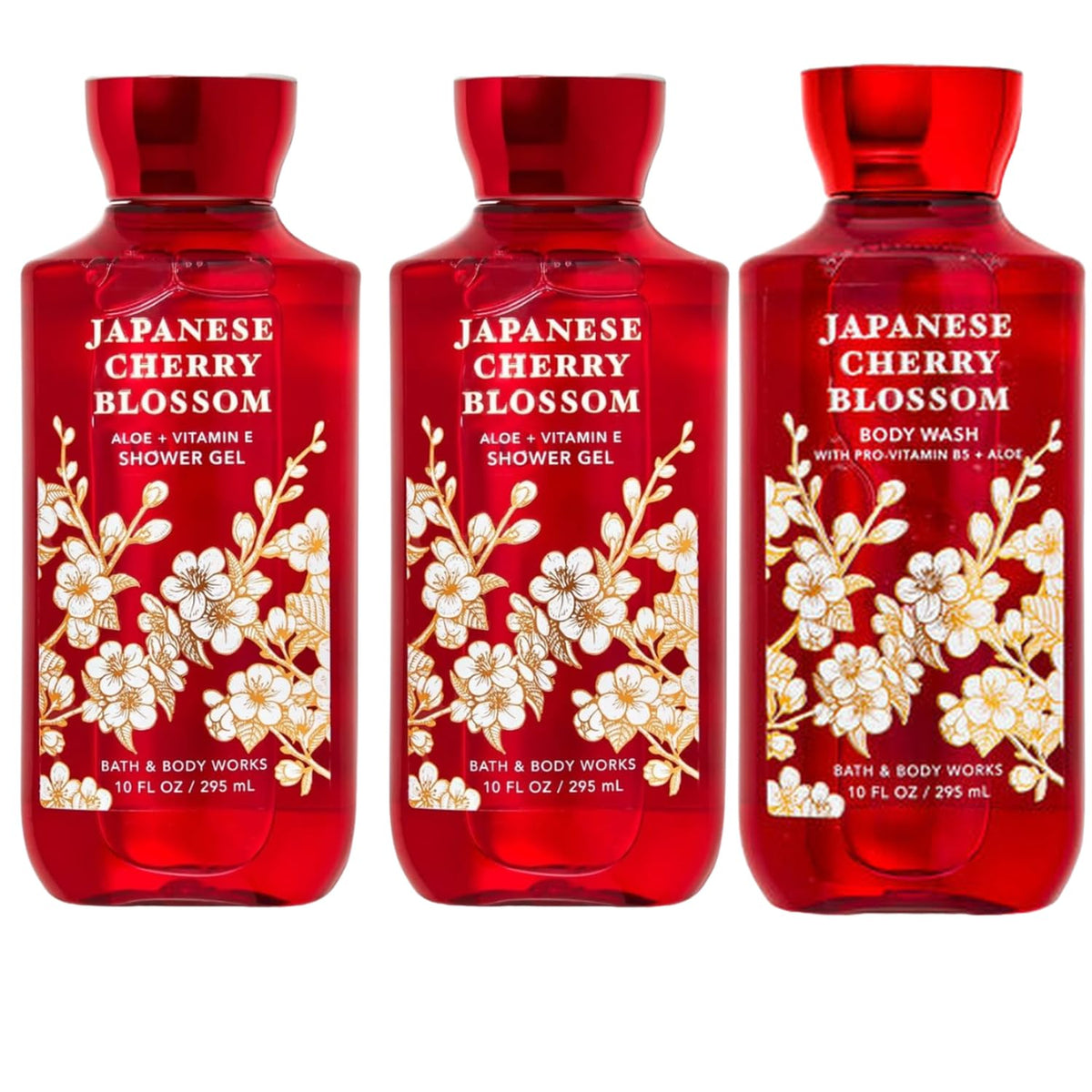 Japanese Cherry Blossom Shower Gel Body Wash - Set of THREE (3) bottles (10 oz ea) - Bath & Body Works Signature Collection