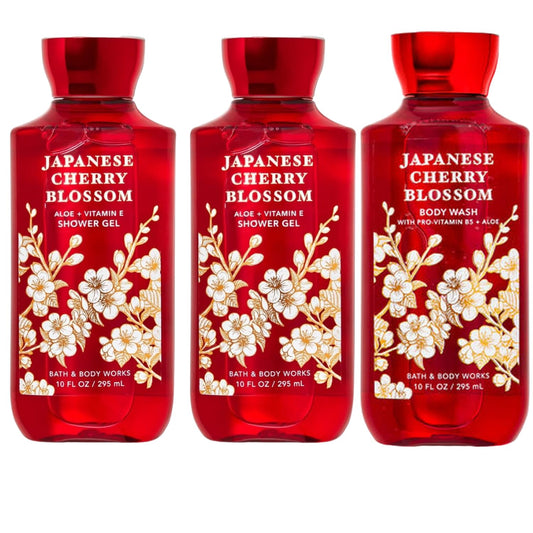 Japanese Cherry Blossom Shower Gel Body Wash - Set of THREE (3) bottles (10 oz ea) - Bath & Body Works Signature Collection