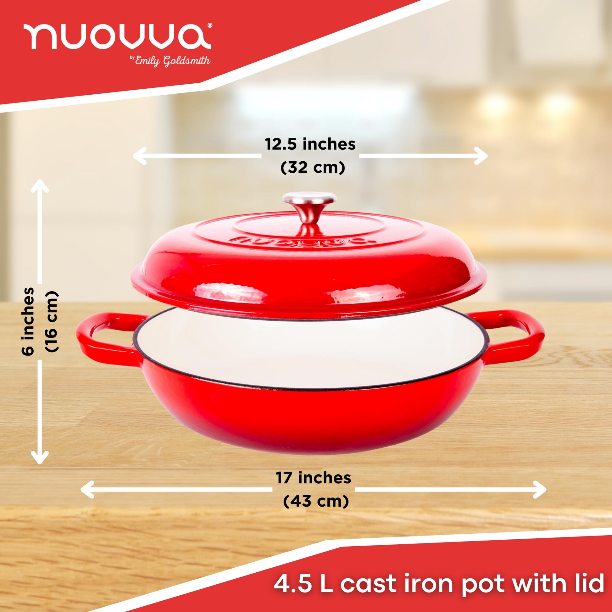 Nuovva - Cacerola de hierro fundido poco profunda con tapa, olla antiadherente para horno holandés, apta para horno hasta 500 °F - Utensilios de cocina resistente a prueba de horno - Olla esmaltada -