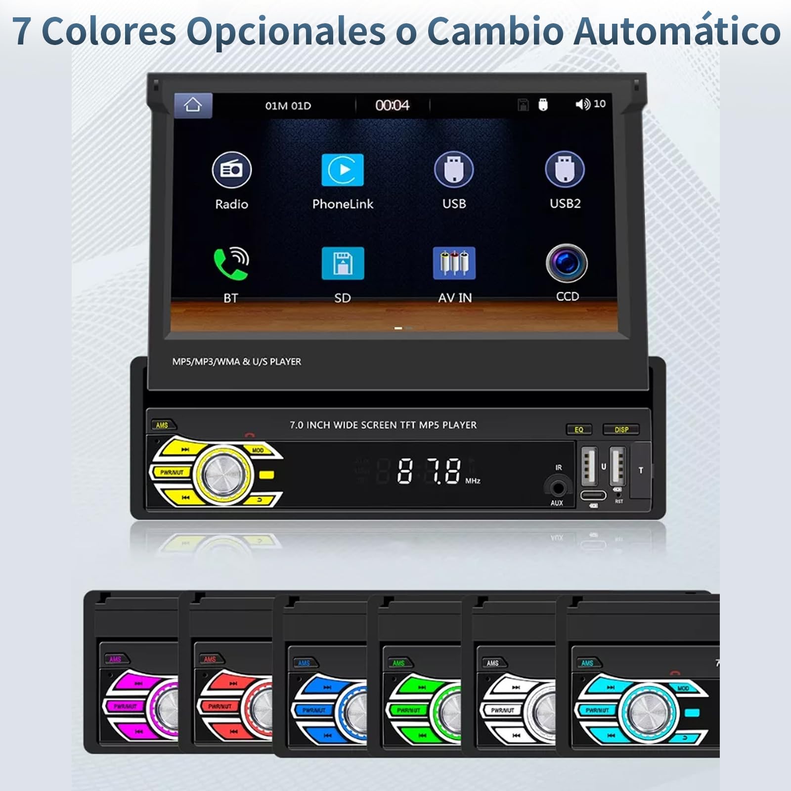 FINYQBET Estéreo para Auto 9610C de 7 Pulgadas con CarPlay y Android Auto, Pantalla Táctil Retráctil, Bluetooth y Cámara de Reversa, Ideal para Conducir Seguro y Entretenimiento en Viajes