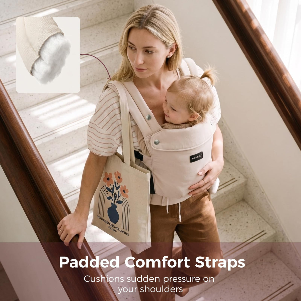 Momcozy - Portabebés para recién nacidos a niños pequeños de 3 a 20 kg, ergonómico, acogedor y ligero, fácil de poner, ideal para que los padres tengan manos libres, soporte lumbar mejorado - Caqui