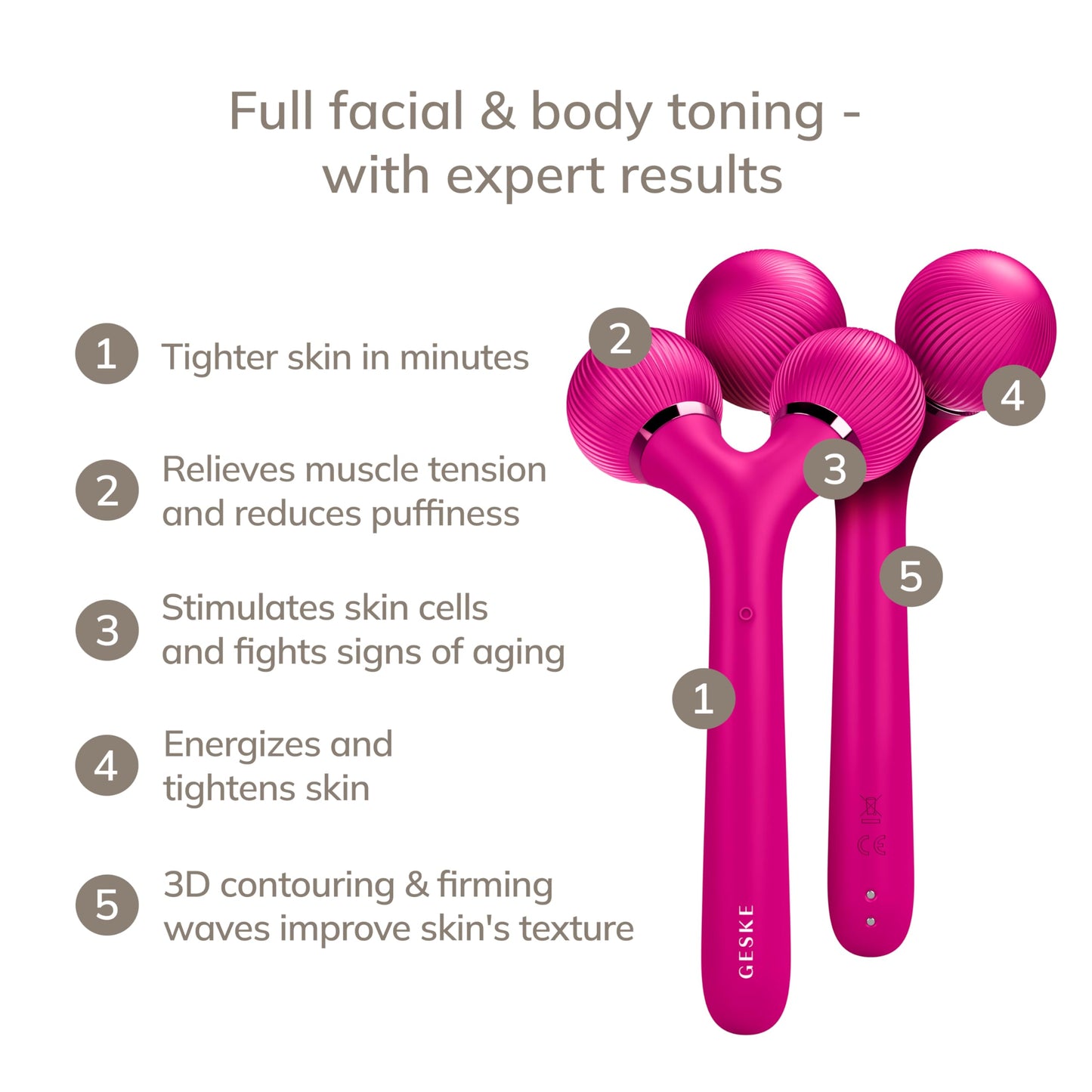 GESKE | Rodillo facial y corporal sónico SmartAppGuided™ | 4 en 1 | rodillo derma | Dispositivo para rostro y cuerpo | rodillo derma | Rodillo facial profesional | Reafirma y define cuerpo y rostro