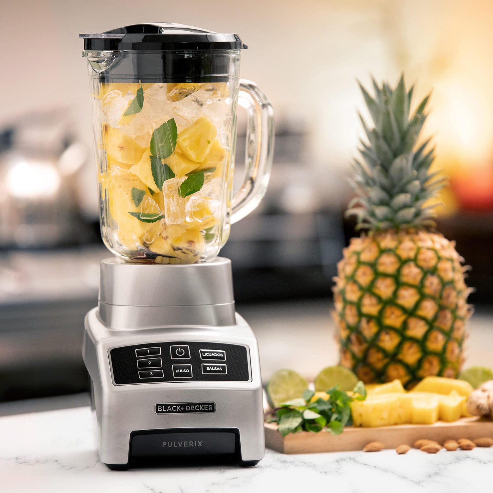 BLACK+DECKER Licuadora Pulverix Digital, con Vaso Personal, 3 Velocidades con 6 Cuchillas y Jarra de Vidrio 1.5lts, 700 Watts de Potencia, BL1840MS-MX