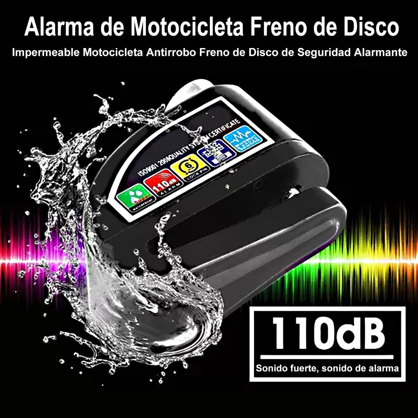 BAKEWAY Candado para Motocicleta y Bicicleta,Candado para Motocicleta Universal con Alarma de 110dB Impermeable IP65 Seguro Antirrobo con Motocicleta Bicicleta etc Vehículos con Llanta de Disco