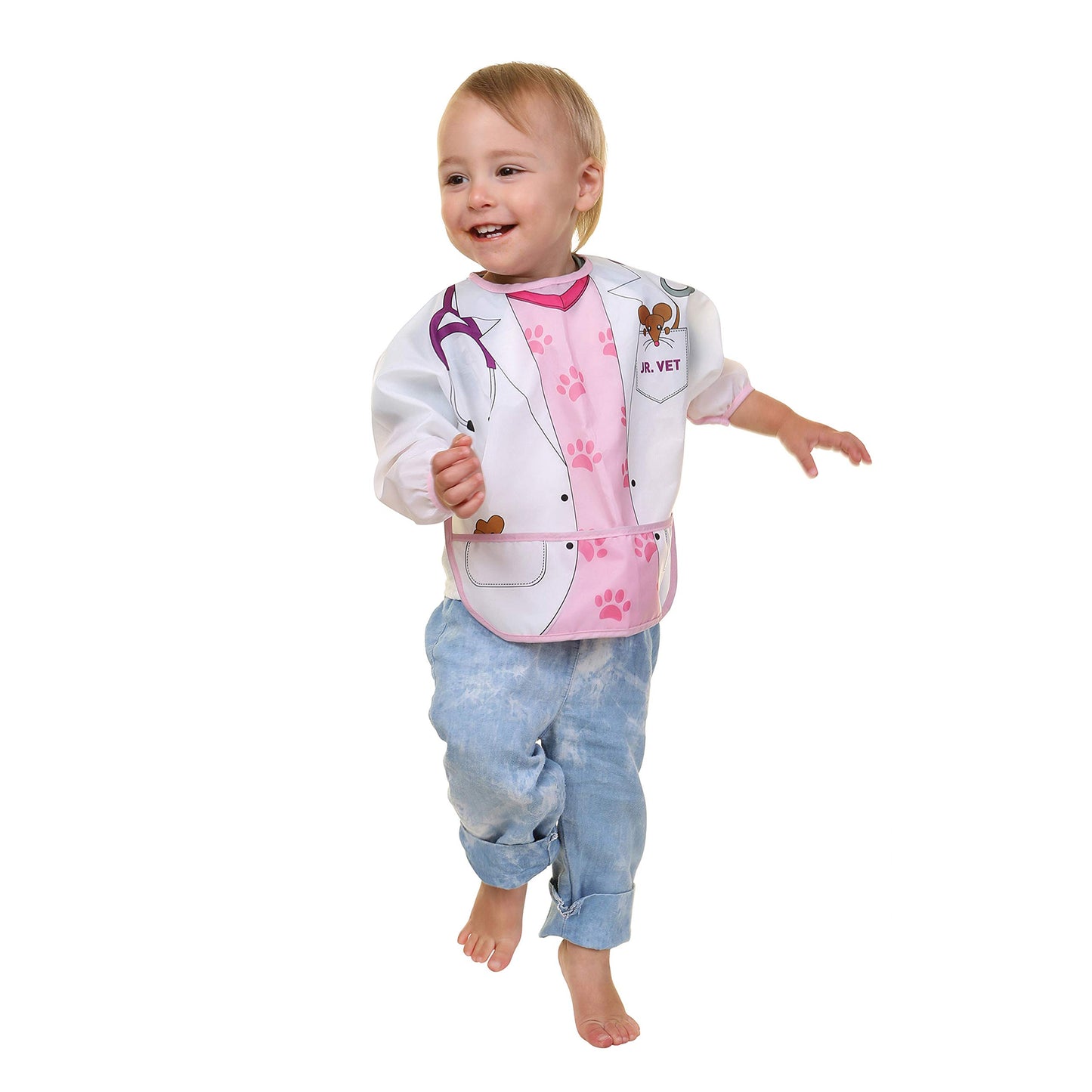 Dreambaby Baberos de personajes para niña: Princesa y Veterinaria, 2 piezas, Manga larga, Plástico impermeable fácil de limpiar, con bolsillo, ideal para comer o pintar, 1 a 4 años