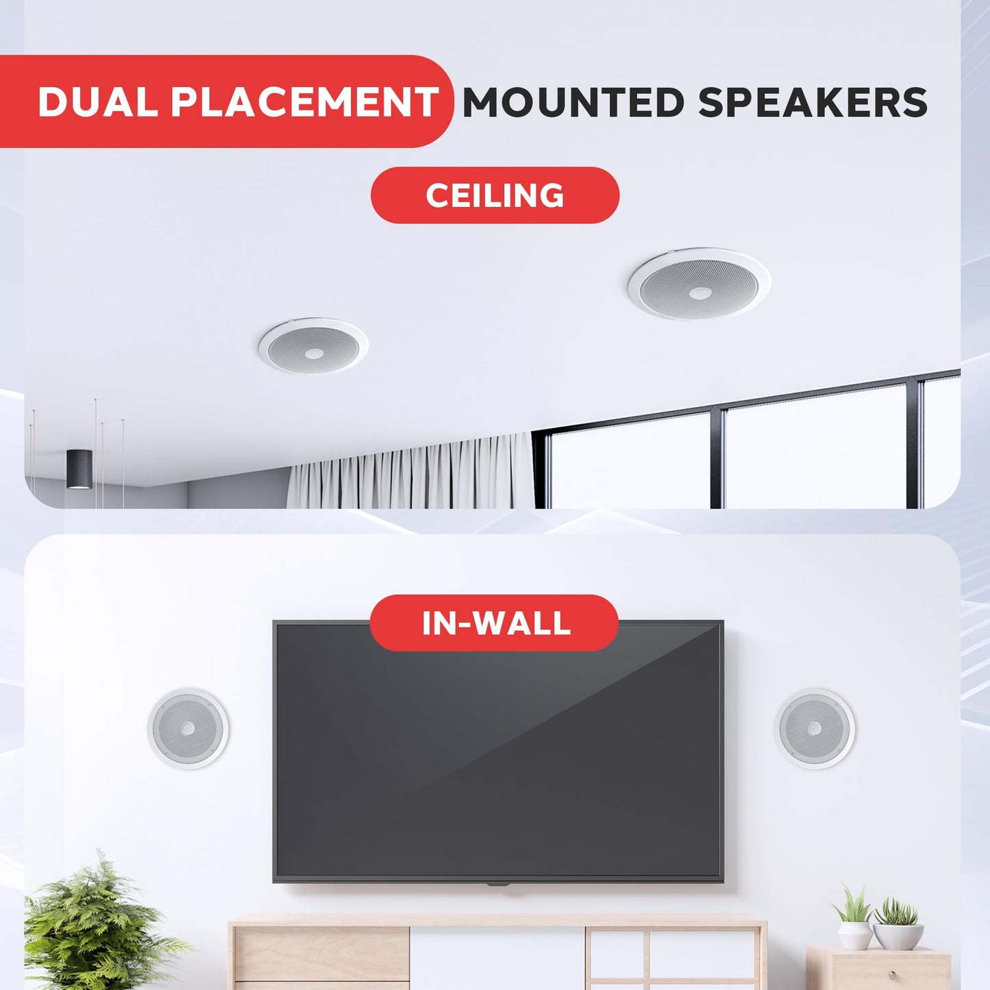 Pyle Bocinas Empotrables 8 Pulgadas para Techo o Pared. Sistema de Sonido de Alta Calidad 2 Vías. Midbass y Tweeter de Titanio. Potencia 300W, Blanco