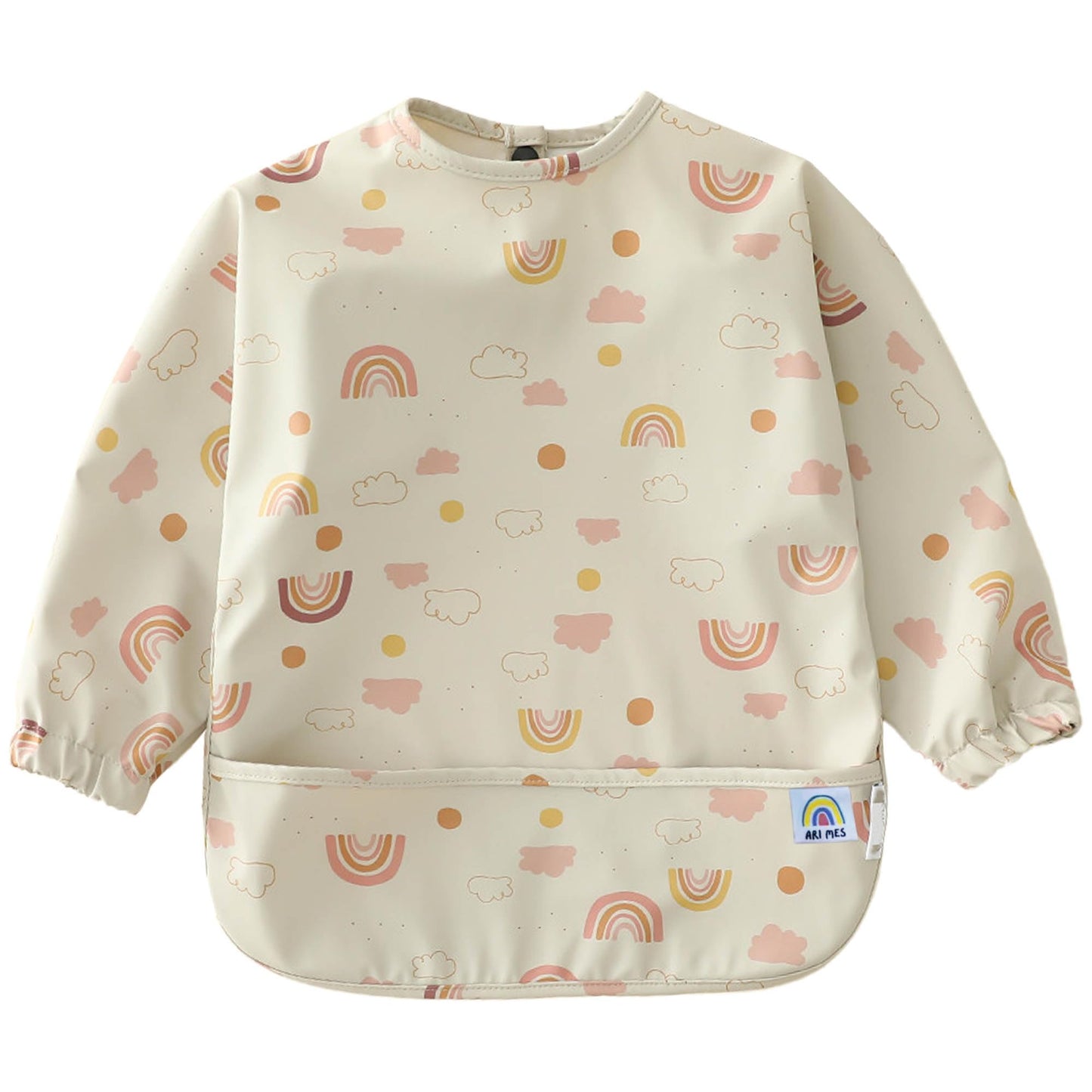 ARI MES - Babero de manga larga impermeable para bebé, traje de babero de manga completa para bebé niño o niña, tamaño mediano, arco iris