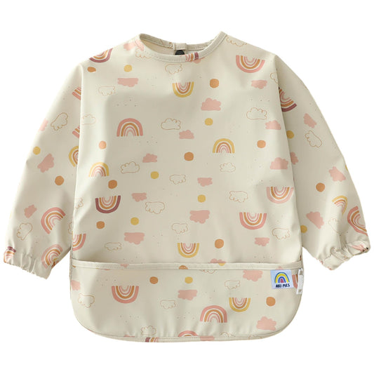 Babero de Manga Larga Ari Mes Arco Iris Impermeable Tamaño Mediano para Bebé Niño o Niña