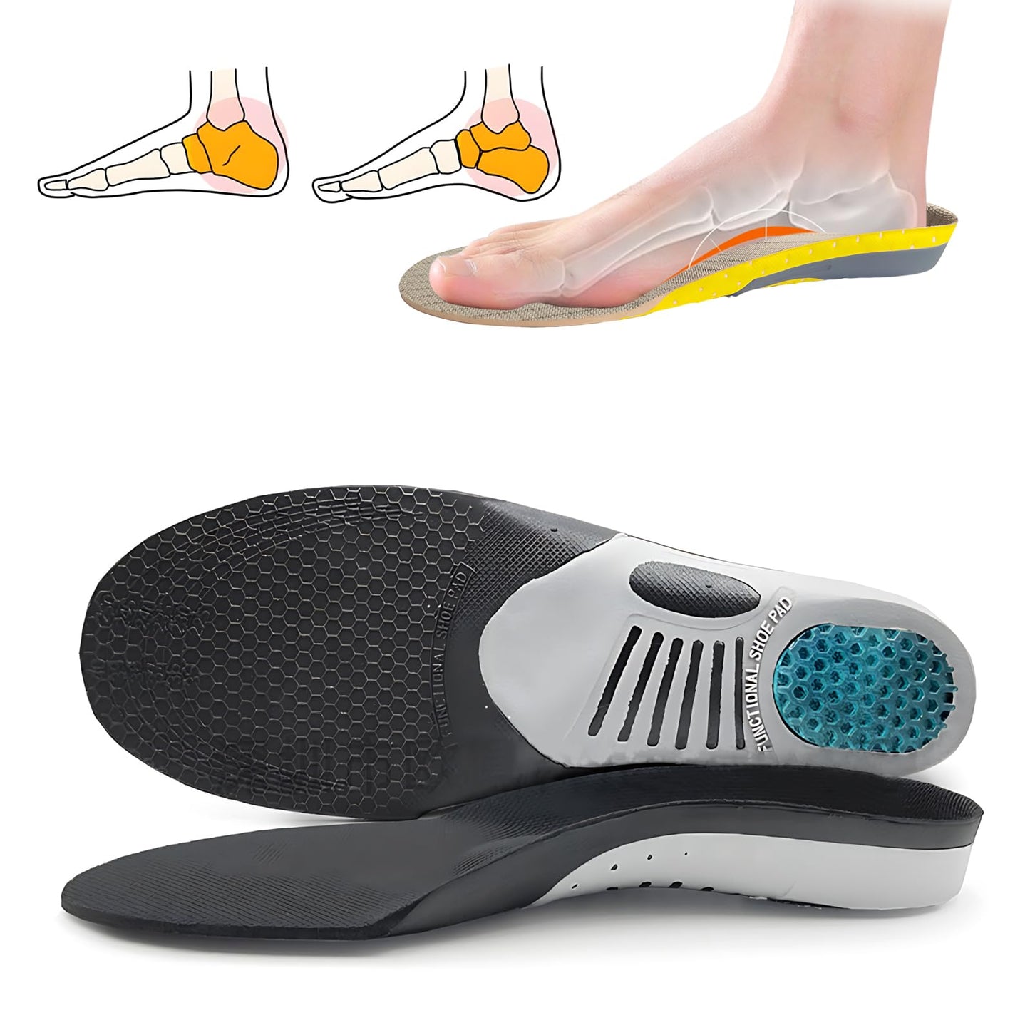 Plantillas Ortopédicas Fascitis Plantar Confort para Zapatos Negro Anti Fatiga para Hombre y Mujer