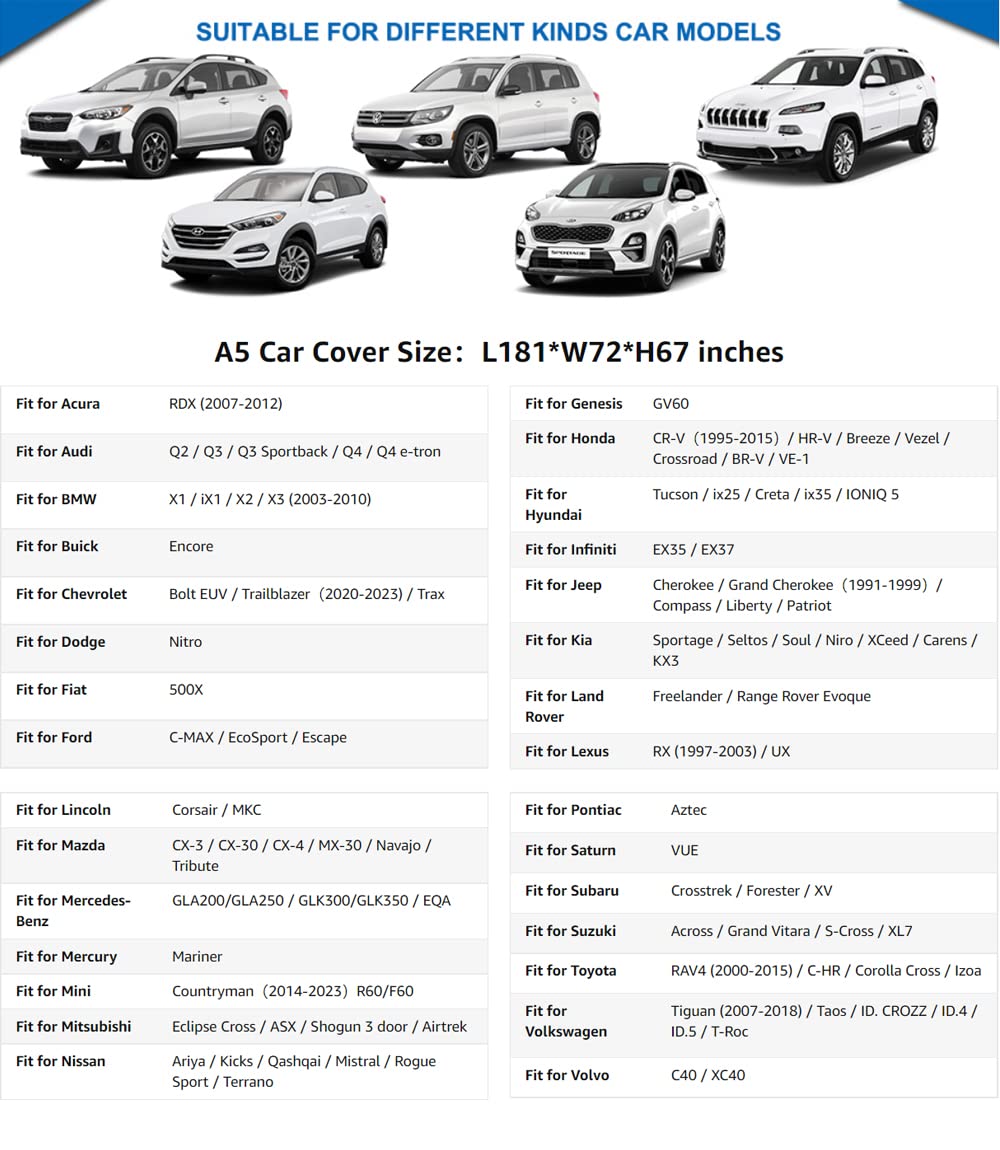 KouKou 6 Capas SUV Cubierta de Coche Impermeable Todo Tiempo al Aire Libre, Ajuste Universal para Jeep Compass, Renegade, Audi Q3, BMW X1, Hyundai Tucson, Kia Sportage, etc (Inferior a 460 cm)