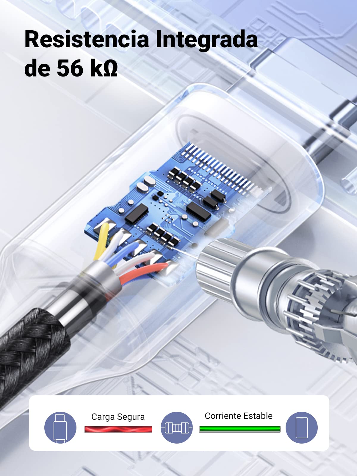 Cable USB C UGREEN Negro Trenza de Nailon Carga Rápida 3A 0.5M