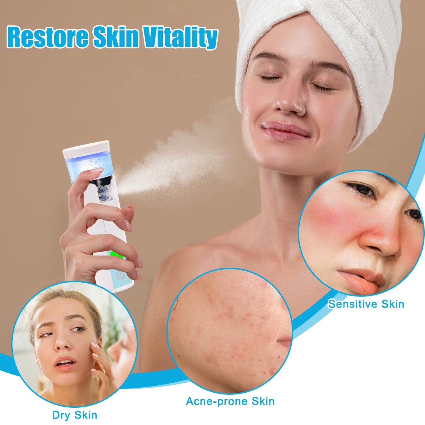 Nano Facial Mister, Mini vaporizador facial, práctico pulverizador de niebla hidratante, extensiones de pestañas atomizadoras, vapor de cuidado de la piel, recargable por USB