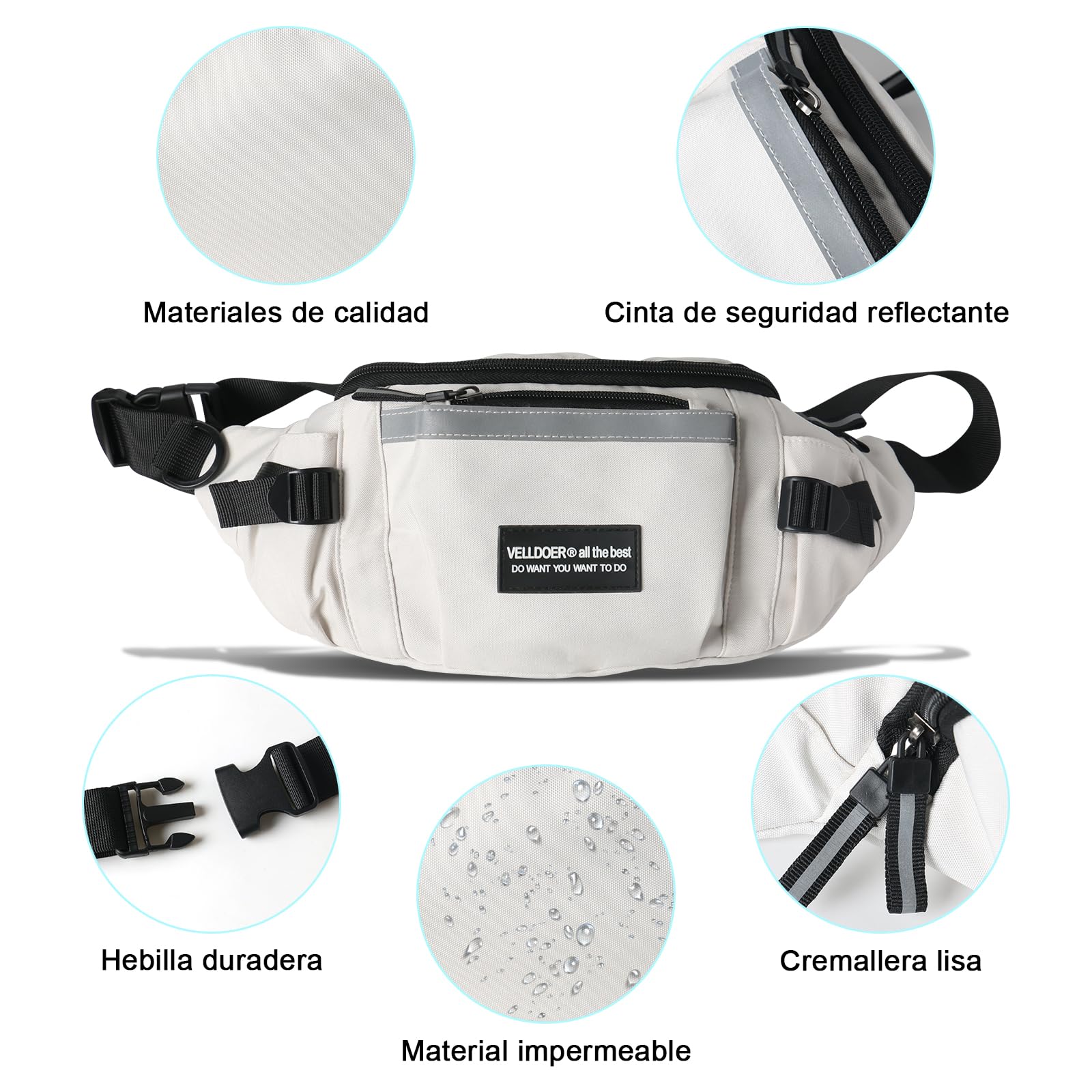 EUARD Riñonera Unisex Resistente al Agua con Correa Ajustable - Bolsa Bandolera Multibolsillos para Viajes, Senderismo, Running y Uso Diario - Ideal para Hombres y Mujeres（(Blanco)