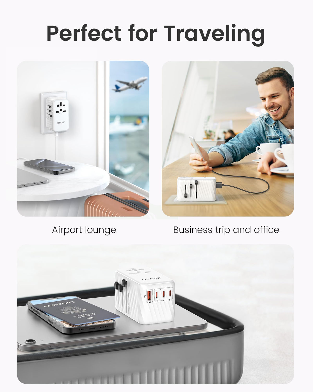 Adaptador Universal de Viaje LENCENT Negro GAN 120W Internacional