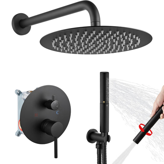 Juego de Llaves de Ducha Airuida Negro Mate Alta Presión Montado en la Pared