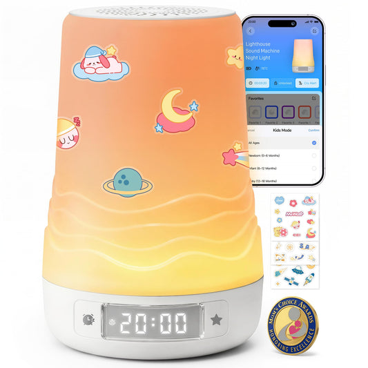 Mewaii Máquina de ruido blanco para bebés y adultos, luz nocturna RGB de 360°, detección de llanto con IA, control por app, 100 sonidos relajantes, creador de rutinas de sueño, artículos esenciales pa