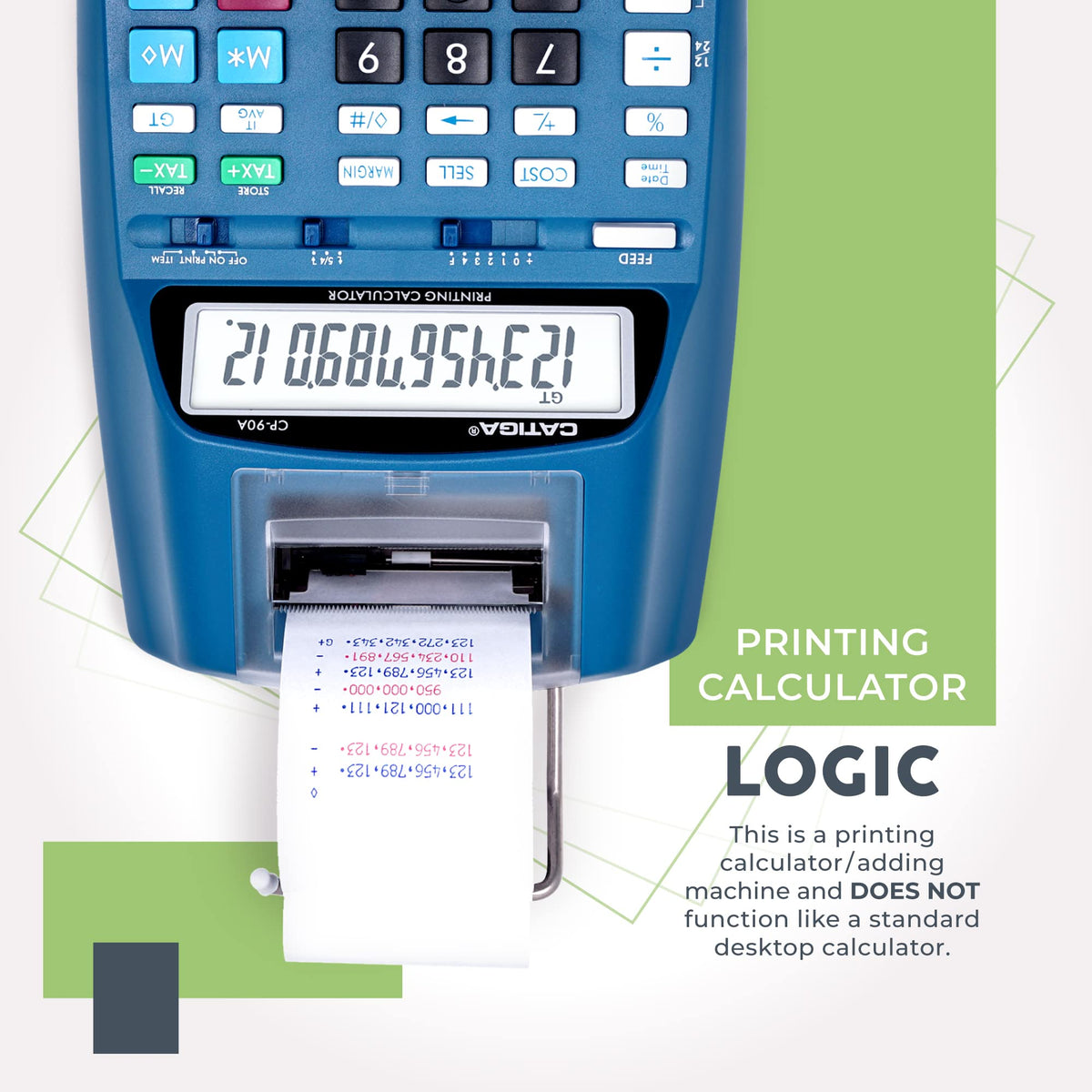CATIGA Calculadora de impresión con cinta de impresión – Máquina de adición de 10 teclas con rollo de papel, calculadora eléctrica de computadora para contabilidad, negocios, finanzas, uso en casa