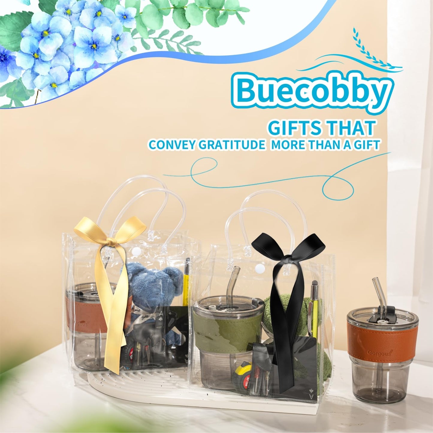 Buecobby - Juego de 2 premios para baby shower para hombres, con paño de limpieza de vasos de vidrio, mini destornillador, juego de llaveros, multiherramientas, premios divertidos y útiles para
