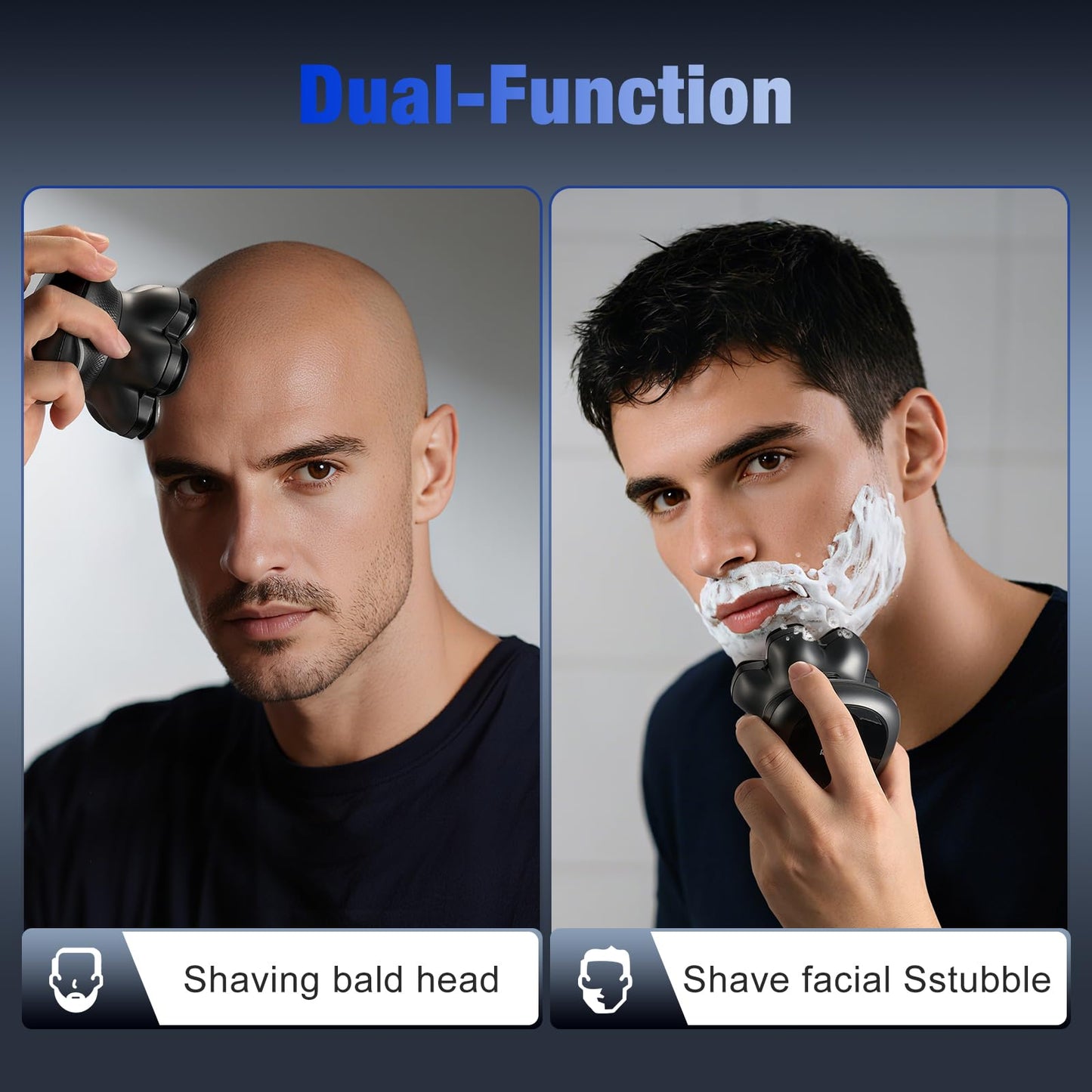 Kensen - Afeitadoras de cabeza 7D para hombres calvos, afeitadora eléctrica de doble velocidad, IPX6, impermeable, para uso húmedo/seco, pantalla LED de afeitado, sin cables, para hombre (gris)