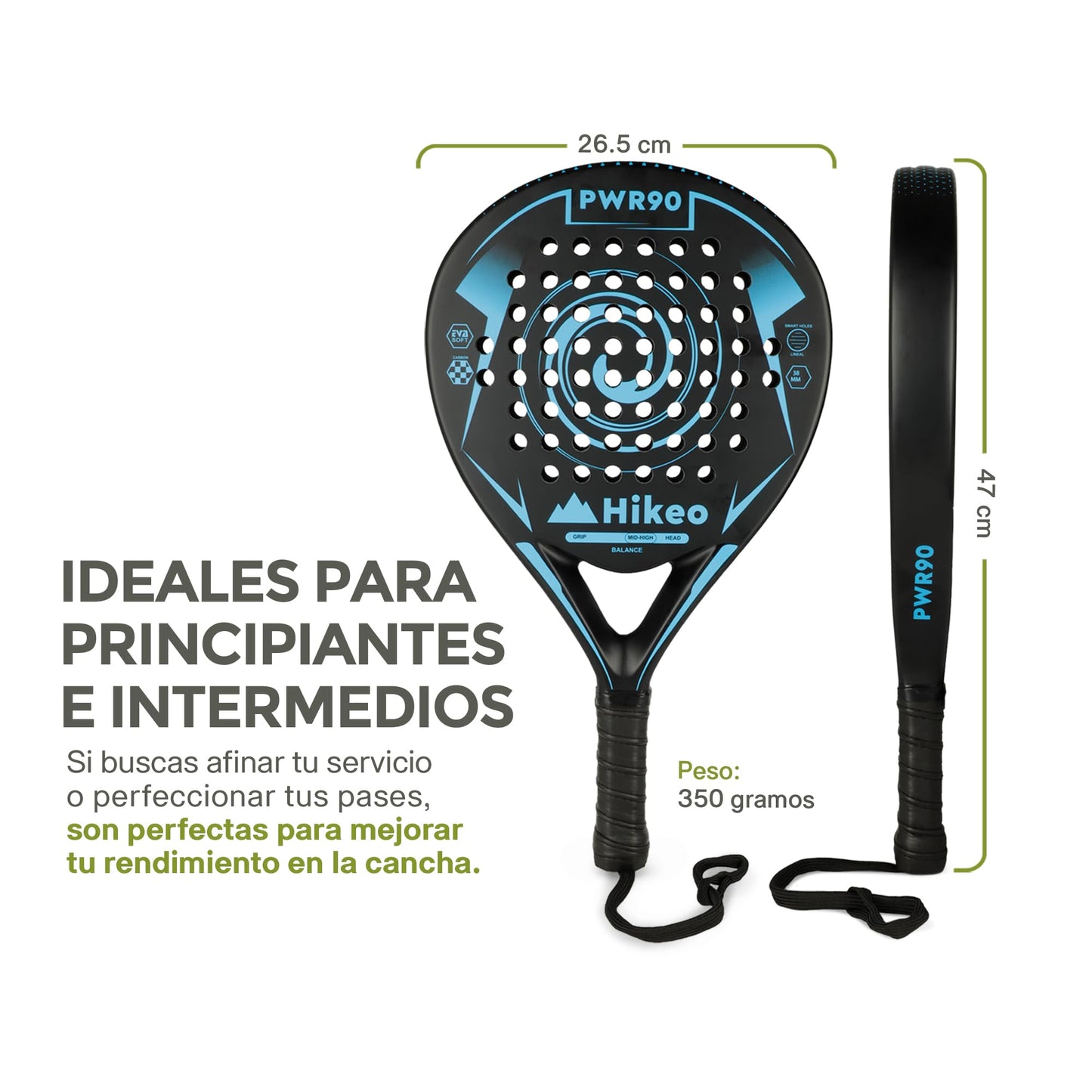 Hikeo Pala de Pádel con Funda, 3 Pelotas y Grip, Kit de Raqueta para Pádel Fabricada con Espuma EVA Flexible y 100% Fibra de Carbono, Resistente y Ligera, para Principiantes e Intermedios