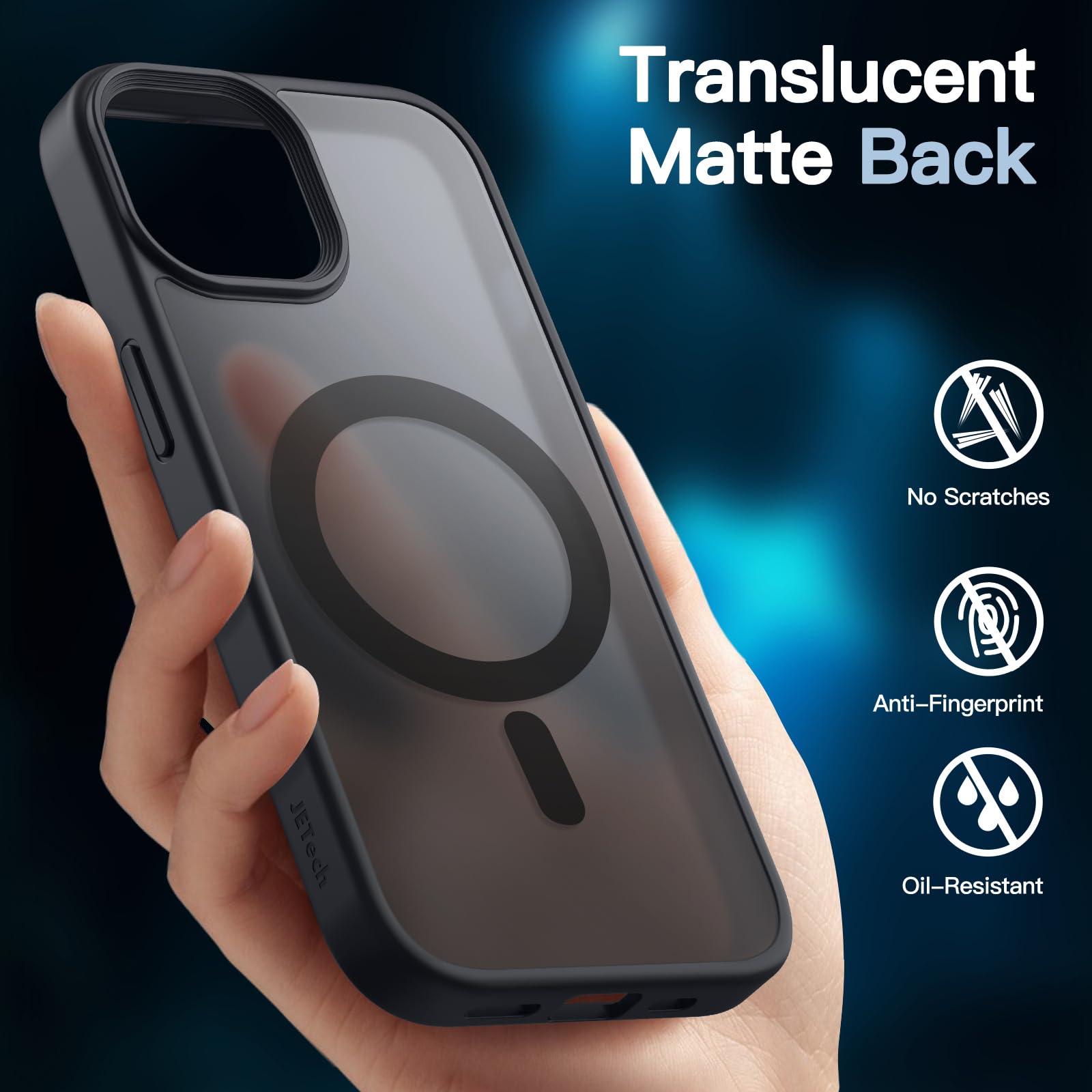 JETech 3 en 1 Funda Magnética para iPhone 13 6.1 Pulgadas con 2 Protectores Pantalla Mica Cristal Vidrio Templado, Compatible con MagSafe, Carcasa Mate Translúcida (Negro)