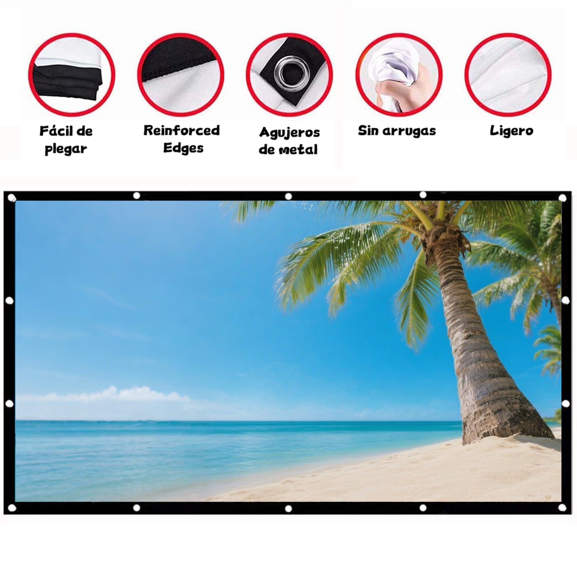 YUNZJUNLY Pantalla para Proyector 100 Pulgadas, Tela para Proyector HD 4K, Antiarrugas y Portátil, Lona Gruesa para Eventos Deportivos y Películas en Interiores y Exteriores, Fácil de Instalar Guardar