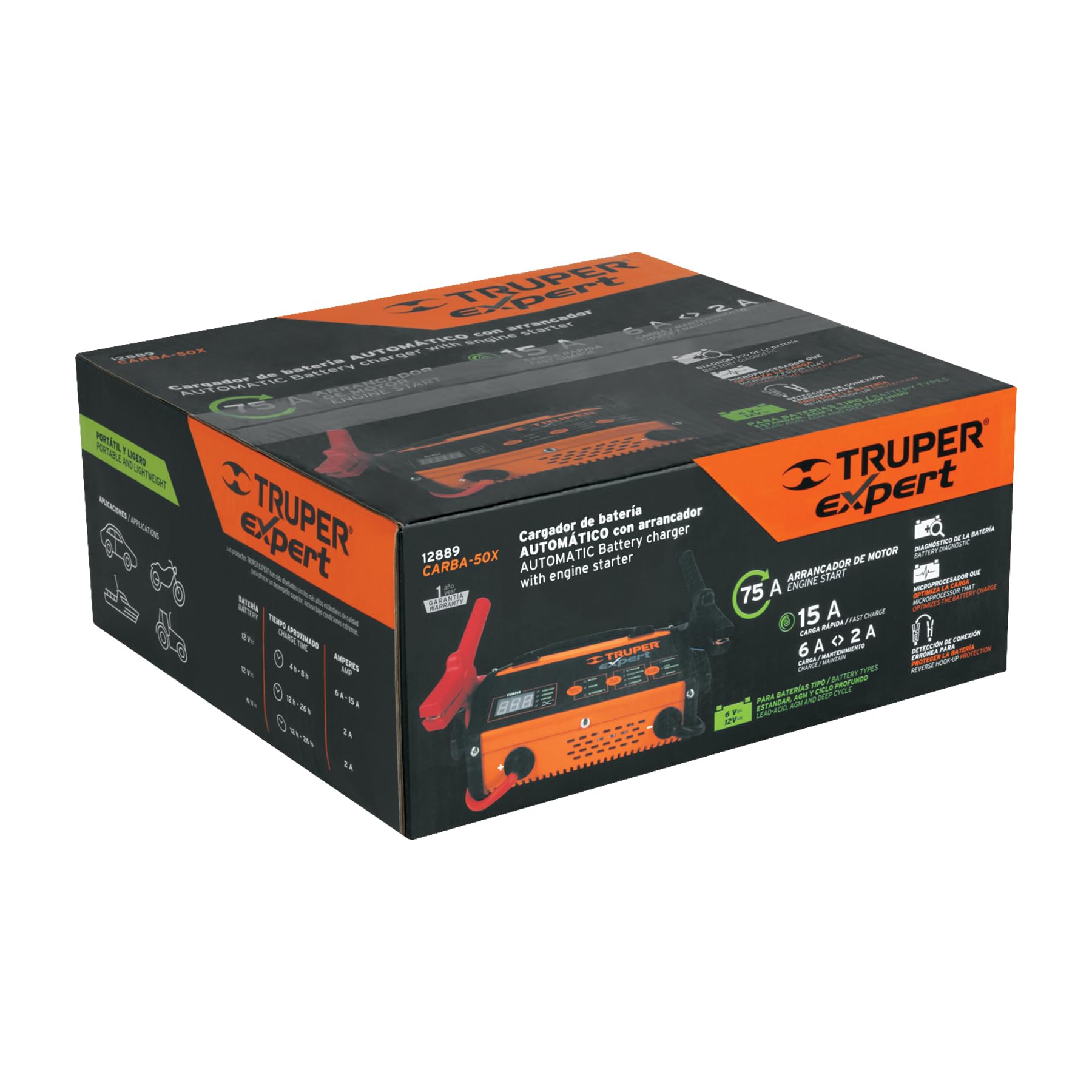 Truper Expert CARBA-50X, Cargador de 75 A para baterías de 6 y 12 V