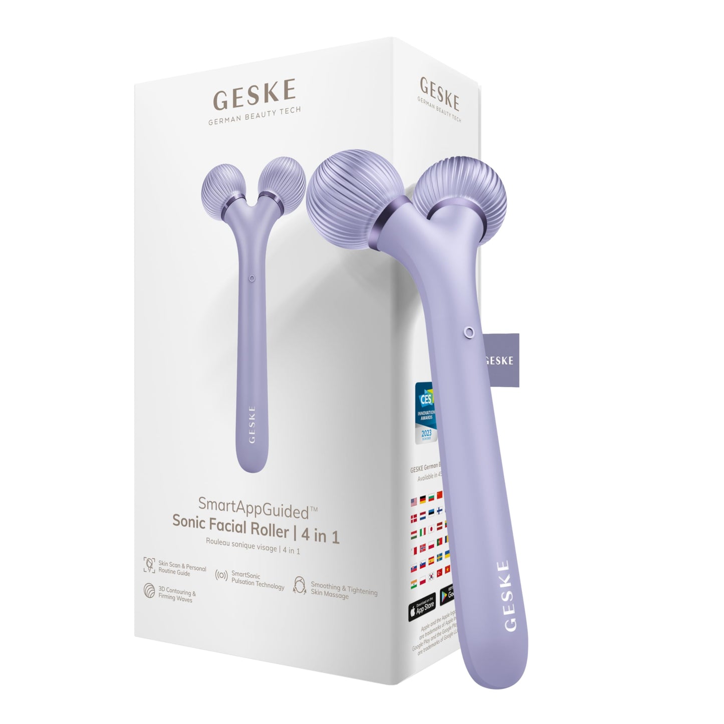 GESKE | Rodillo facial sónico SmartAppGuided™ | 4 en 1 | rodillo derma | dispositivo para la cara | rodillo derma | Rodillo facial profesional | Reafirma y define la piel del rostro