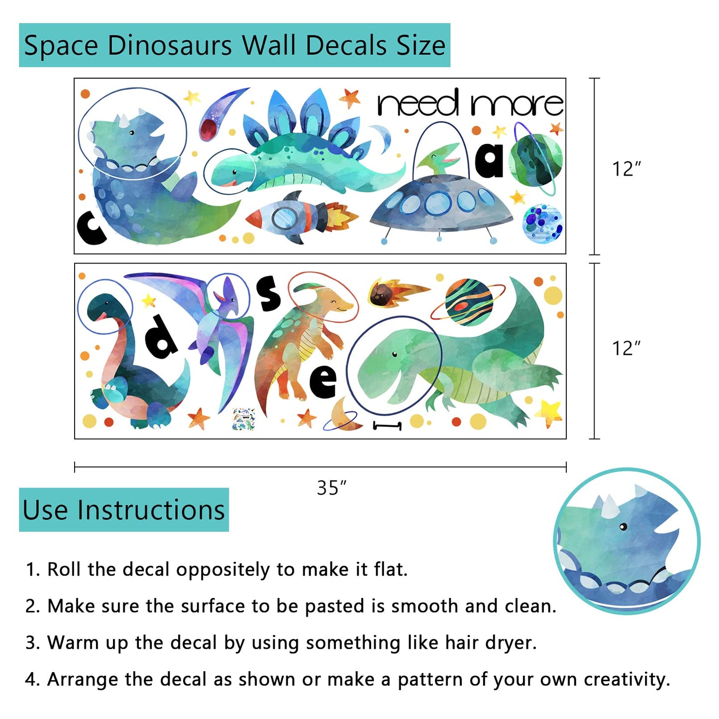 Yovkky - Calcomanía de pared para niños, dinosaurios espaciales, astronautas, divertidos adhesivos de dinosaurio, planeta de animales de dinosaurio, decoración de cohetes, decoración del hogar
