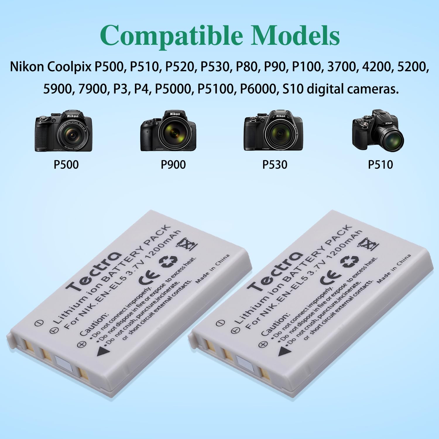 Paquete de 2 Baterías Tectra USB para Cámaras Nikon Coolpix