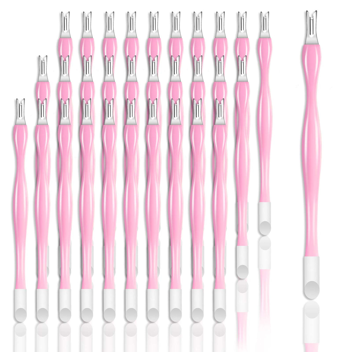 Allstarry 30 piezas removedor de cutículas de uñas, mango de plástico, limpiador de uñas, doble cabeza, piel muerta, cutículas, cuchillo, tenedor, herramientas de arte para niñas, mujeres y hombres, color rosa