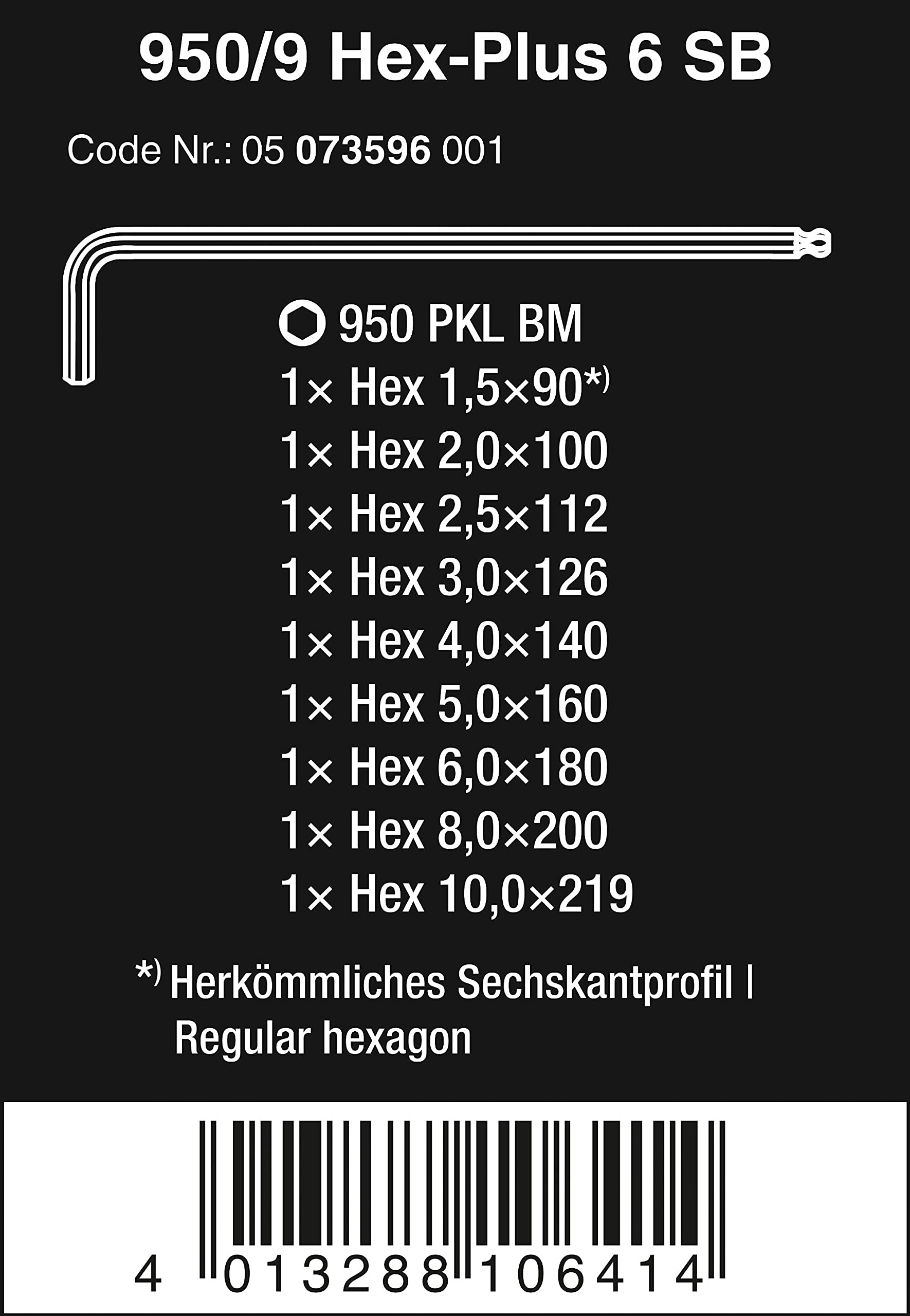 Juego de Llaves Hexagonales Wera Negro BlackLaser Ballpoint de 9 Piezas