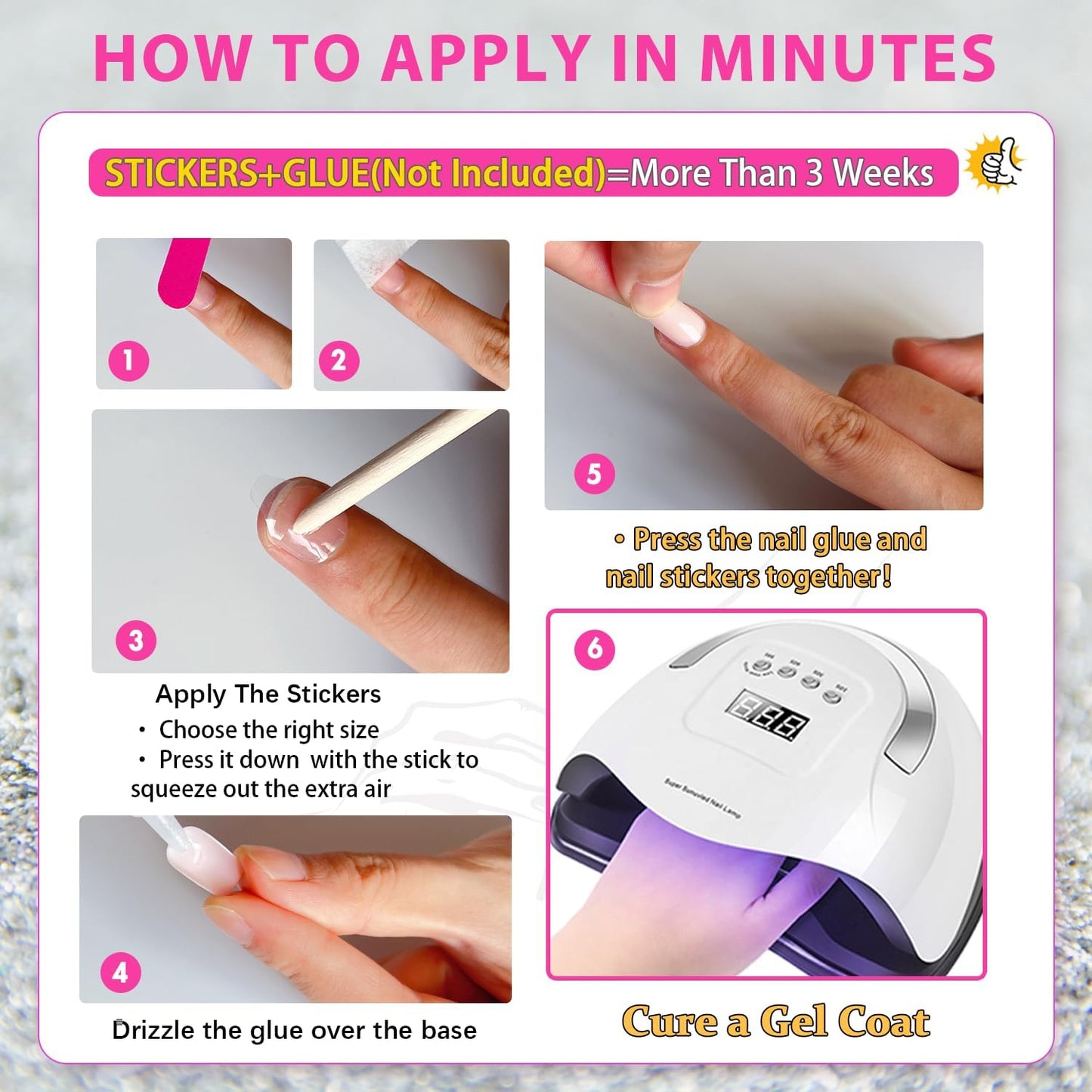 Uñas postizas de metal con efecto espejo, cuadradas, cortas, con acabado cromado, de gel, brillantes, acrílicas, reutilizables, gruesas, para mujer, con pegamento