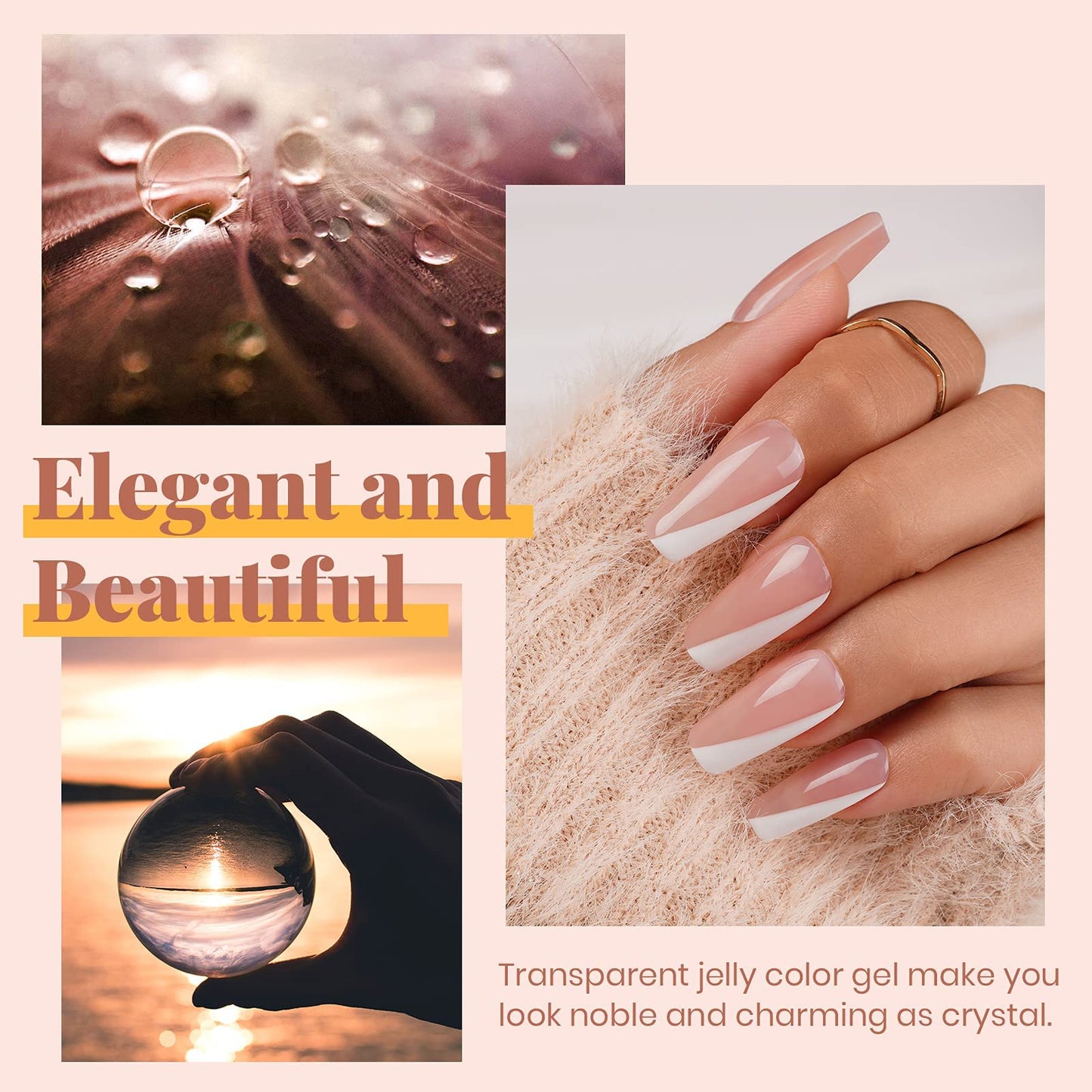 Beetles Esmalte en Gel de Uñas- 6 Colores Ultimate Monochrome Colección Esmalte en Gel de Gelatina Transparente de Esmalte en Gel Blanco Lechoso Transparente Rosa Soak off UV Gel Salon DIY Esmalte Gel