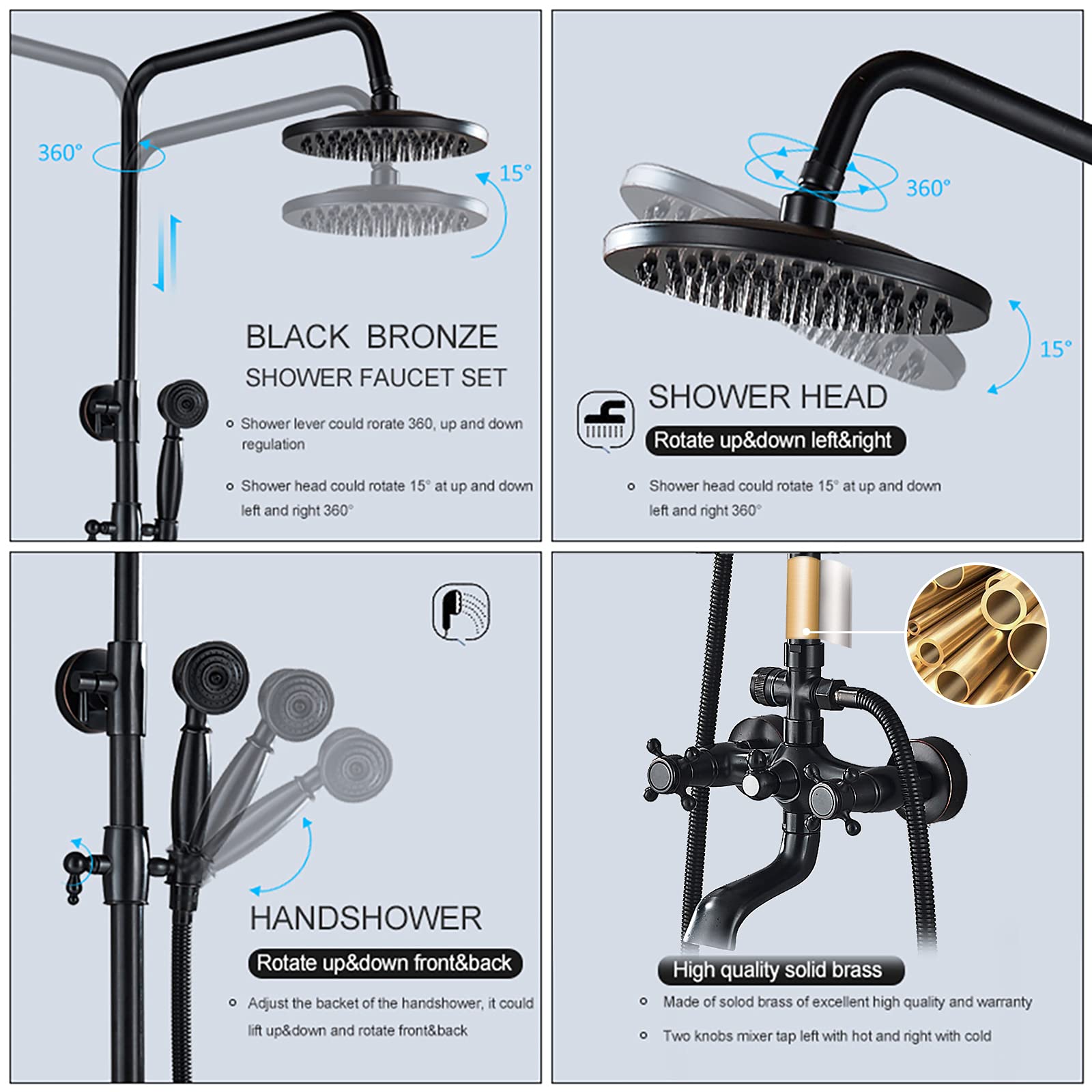 Juego de Llave de Ducha NeierThodore Bronce Aceitado con Sistema Completo Montado en la Pared