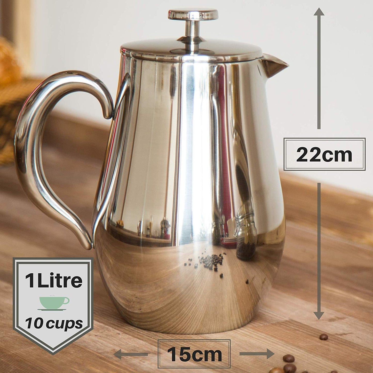 Cafetera de Pistón VeoHome Acero Inoxidable Irrompible 1 Litro