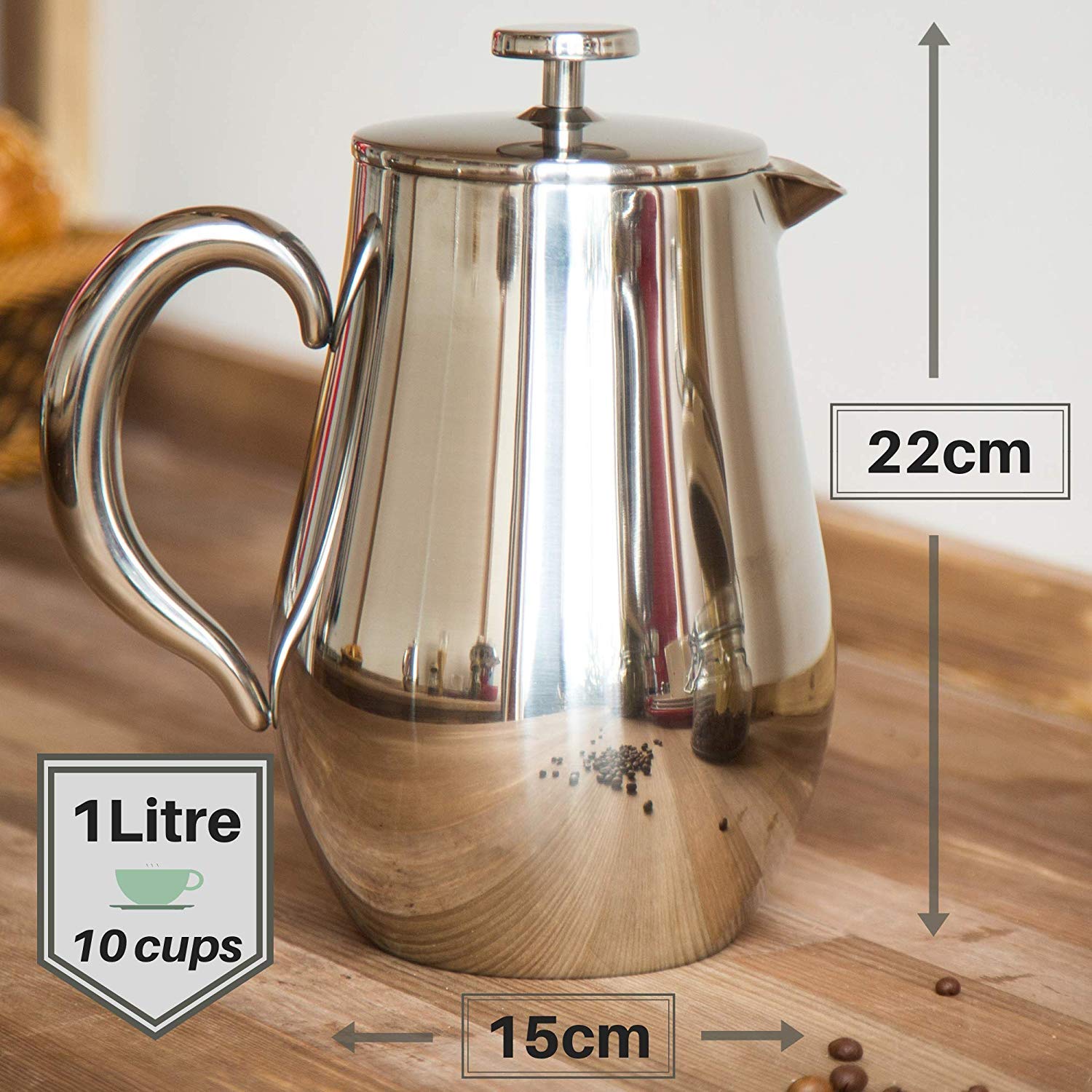 Cafetera de Pistón VeoHome Acero Inoxidable Irrompible 1 Litro
