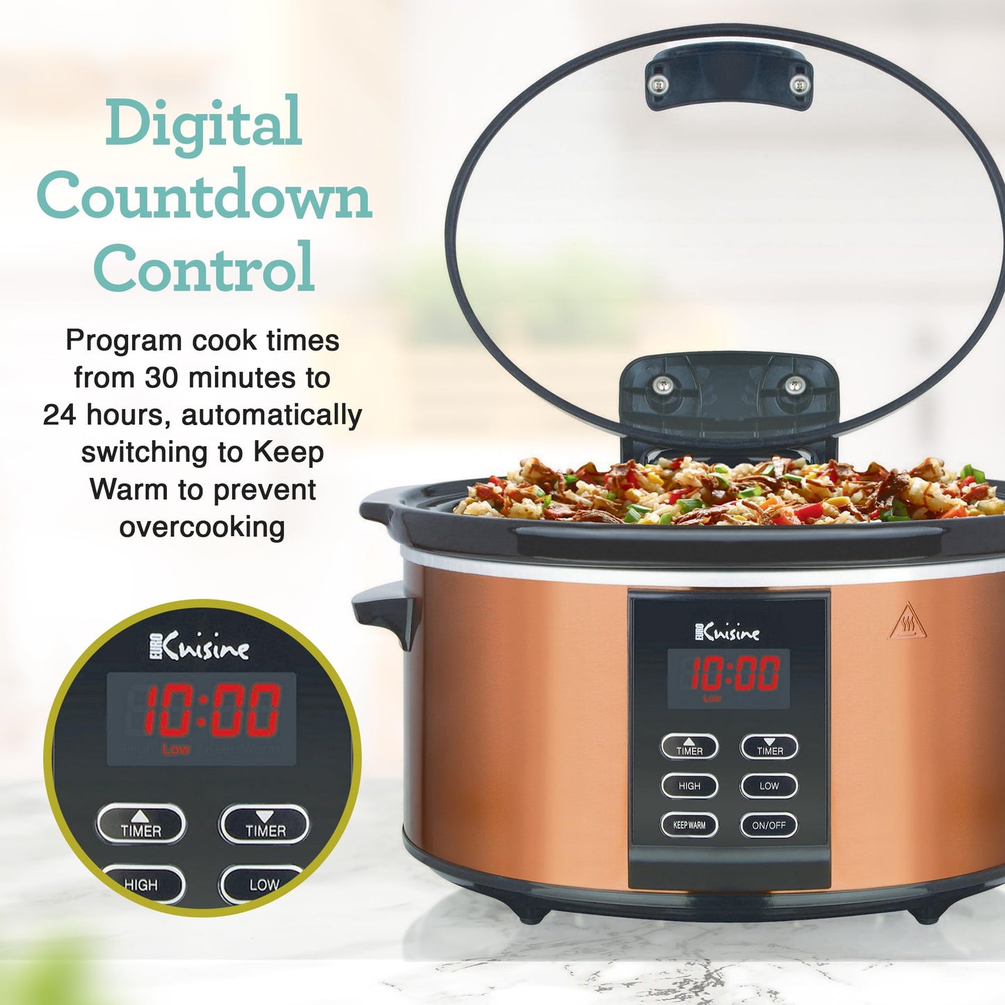 Olla de Cocción Lenta Euro Cuisine SCX6 Digital Programable para Comidas Familiares Grandes
