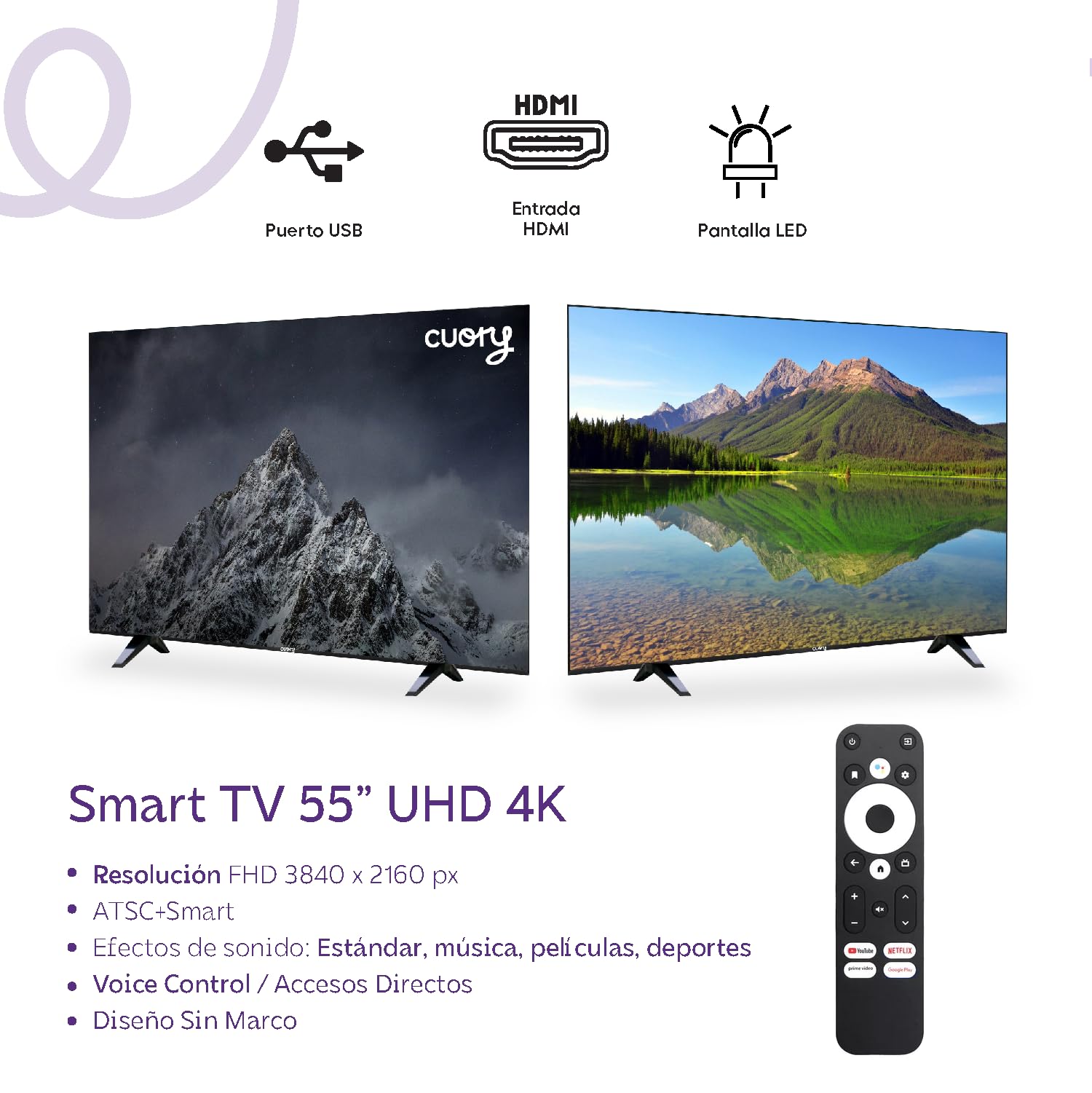 CUORY Smart TV Android Google TV Television Pantalla 55" Pulgadas Dled | Vive en 4K | 4K UHD | HDMI | Audio Dolby | Modo de Juego Funciona con Asistente de Google | Bisel Delgado