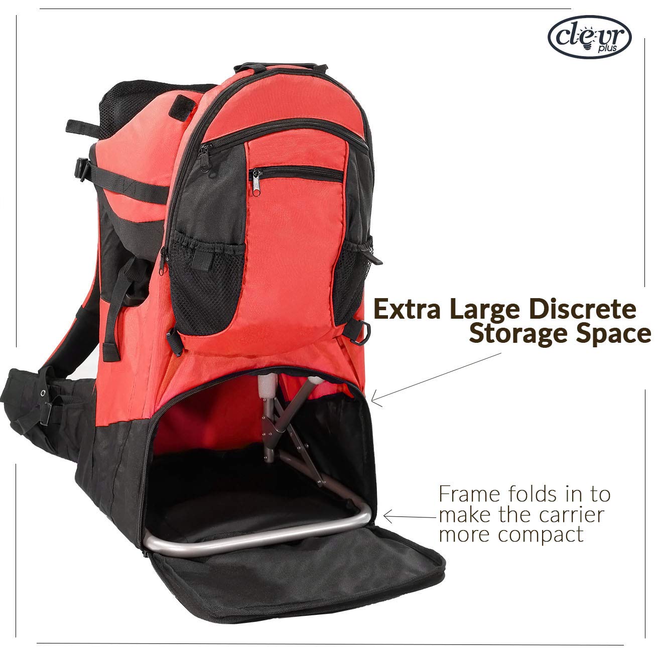 Clevr - Mochila Ligera Excursionismo de Lujo Para Bebé Niño Con Visera de Parasol, Roja