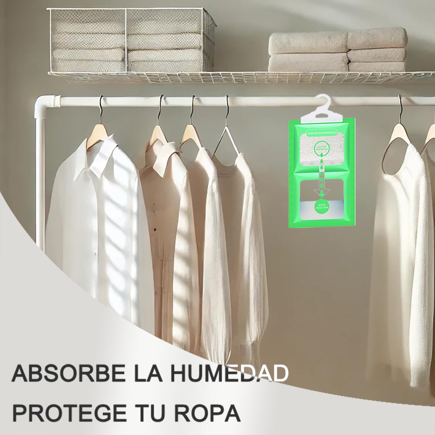 Bolsa Deshumidificadora - 12 Bolsas de 120g, Absorbe Humedad de Forma Eficiente, Ideal para Closets, Armarios, Cocinas, Baños y Sótanos, Reduce Olores y Mantiene el Ambiente Seco, Sin Fragancia