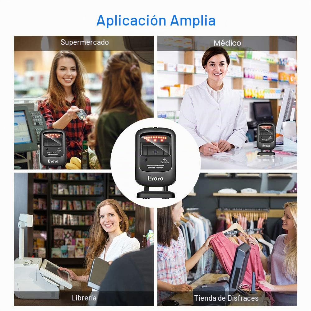 Escáner de Código de Barras Eyoyo Negro Omnidireccional USB Manos Libres
