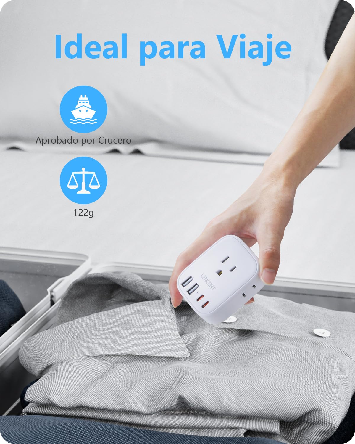 LENCENT Adaptador de Enchufe Inglés Tipo G con 4 Salidas CA, 2 USB-C y 2 USB-A - Cargador para Viaje de México a Reino Unido, Hong Kong, Irlanda, Dubái