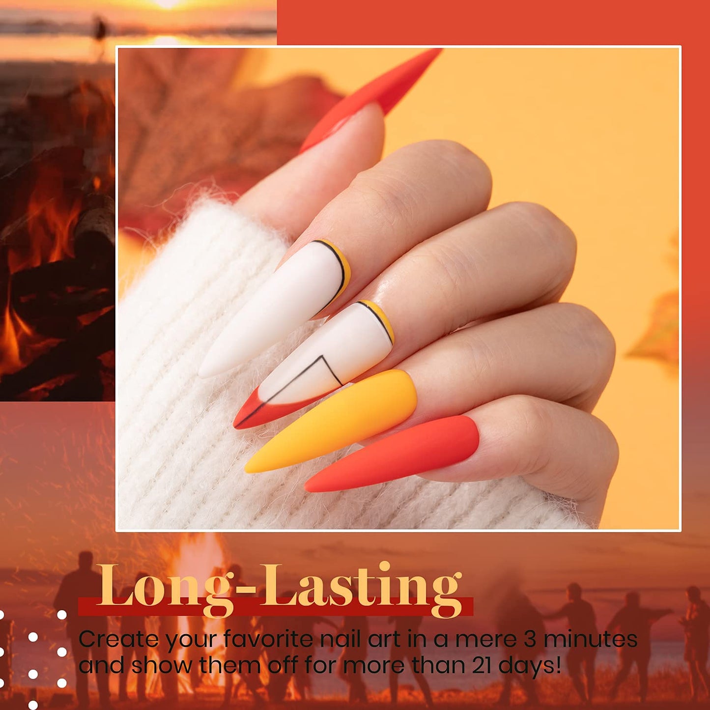 Beetles Esmalte de Uñas de Gel -Colección Cozy Campfire Otoño Invierno Naranja Amarillo Verde Juego de Esmalte de Uñas de Gel Soak Off LED Lámpara de Uñas Base Capa Superior Kit de Uñas de Gel Regalos Para Mujeres