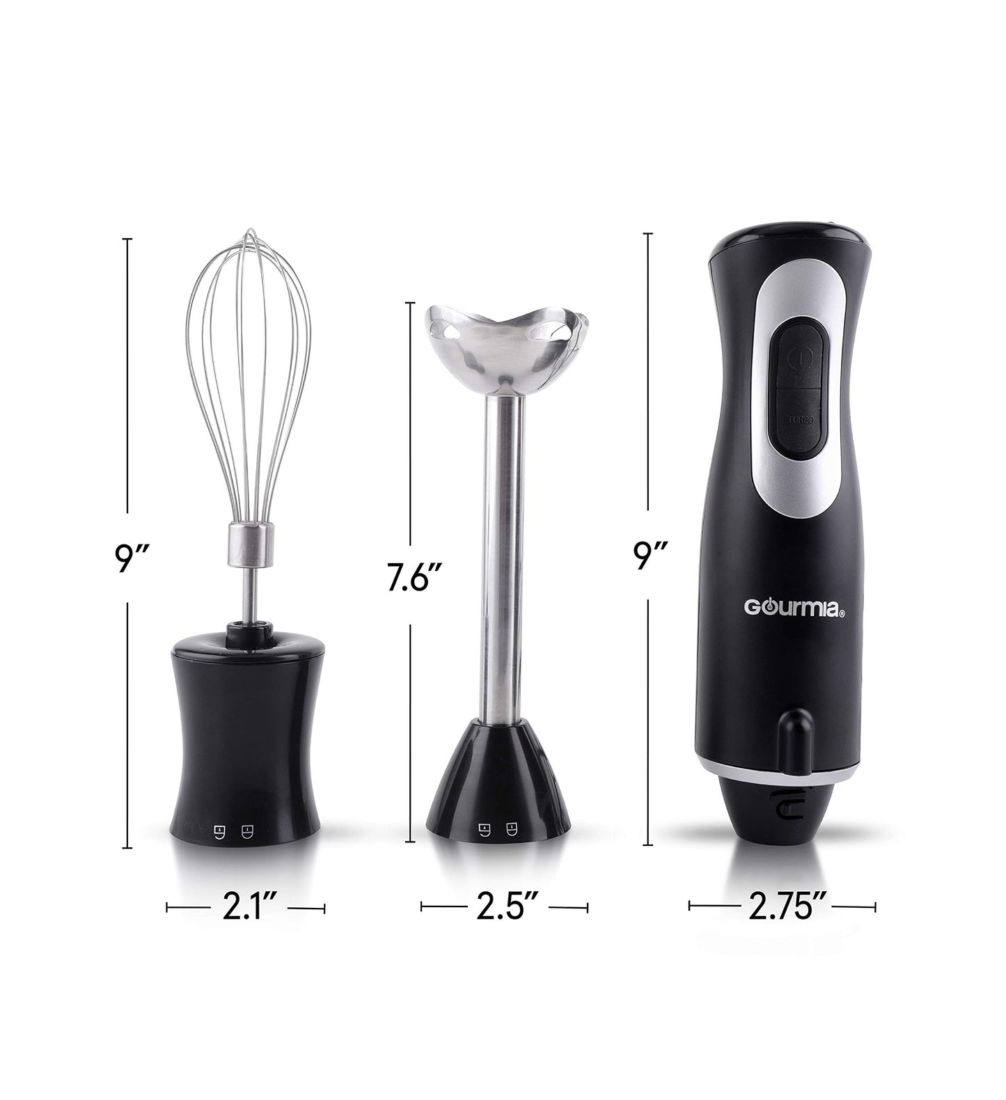 Gourmia GHB2360 Batidora de mano de inmersión iluminadora de 12 velocidades con modo turbo - Mango ergonómico cómodo - Accesorio de batidor incluido - Foco LED integrado - Motor de 300 W - Negro