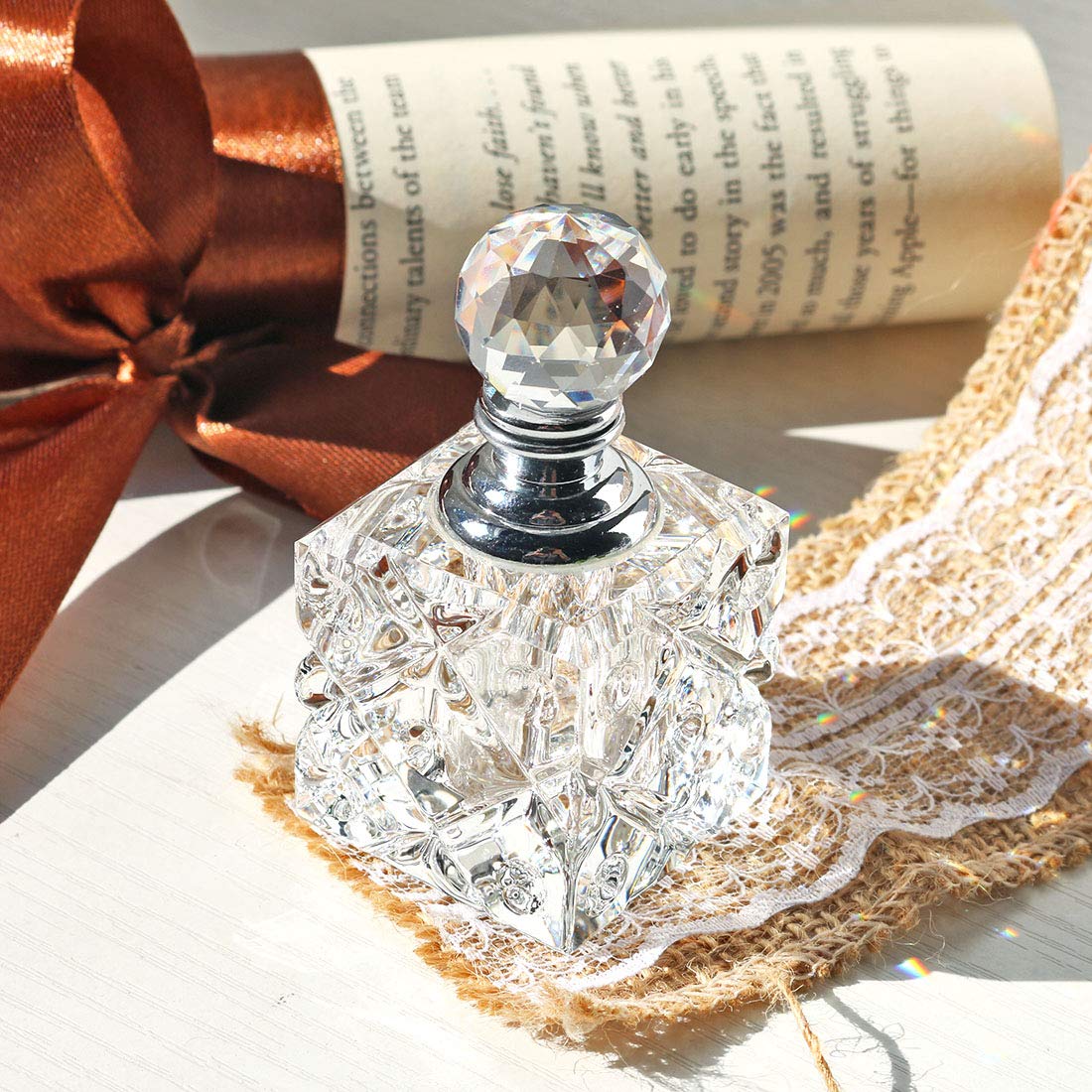 Botella de perfume recargable de vidrio cúbico transparente para decoración