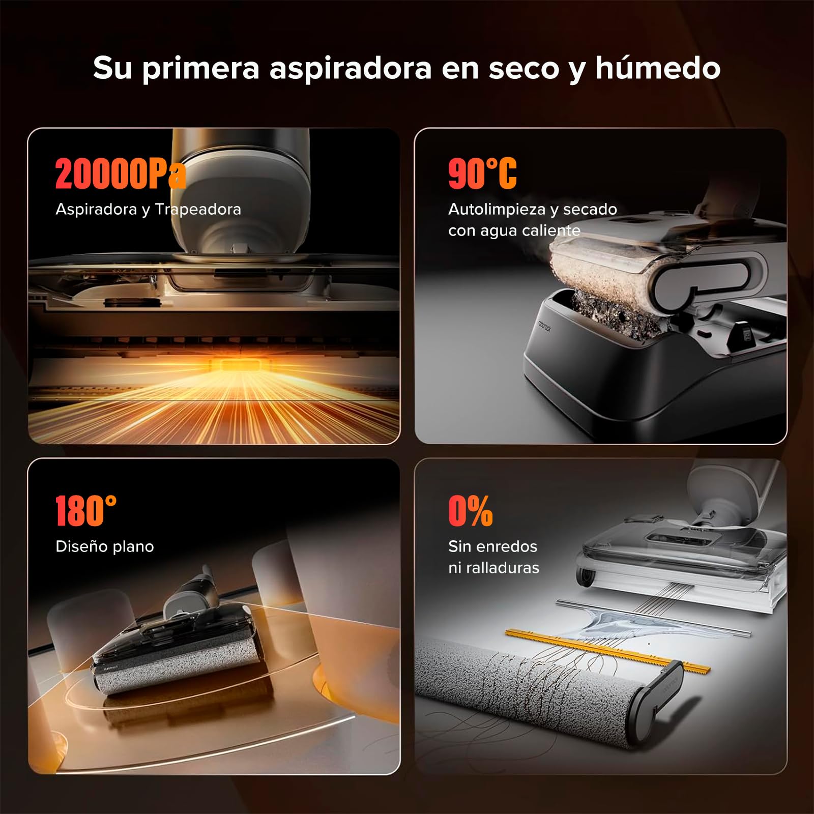 Aspiradora Inalámbrica Roborock F25 RT 20000 Pa Seco y Húmedo con Autolimpieza y Autosecado Para Piso Duro