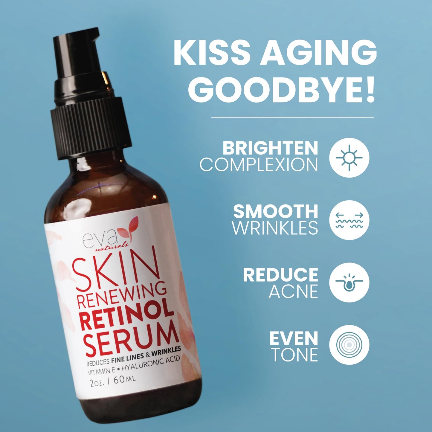 Eva Naturals Retinol 2.5%, Vitamin E with Hyaluronic Acid Anti Wrinkle Skin Firming Serum, 2 oz.