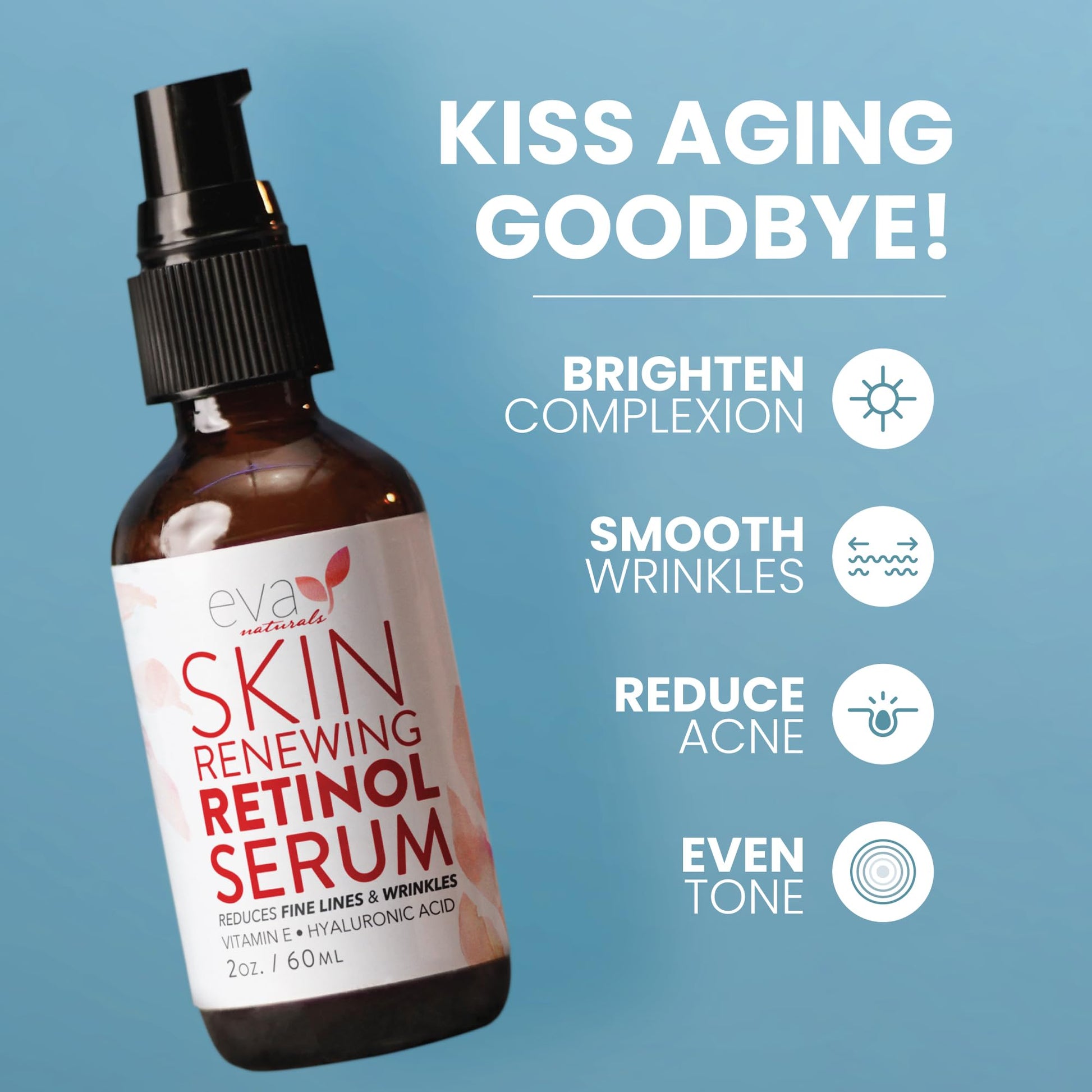 Eva Naturals Retinol 2.5%, Vitamin E with Hyaluronic Acid Anti Wrinkle Skin Firming Serum, 2 oz.