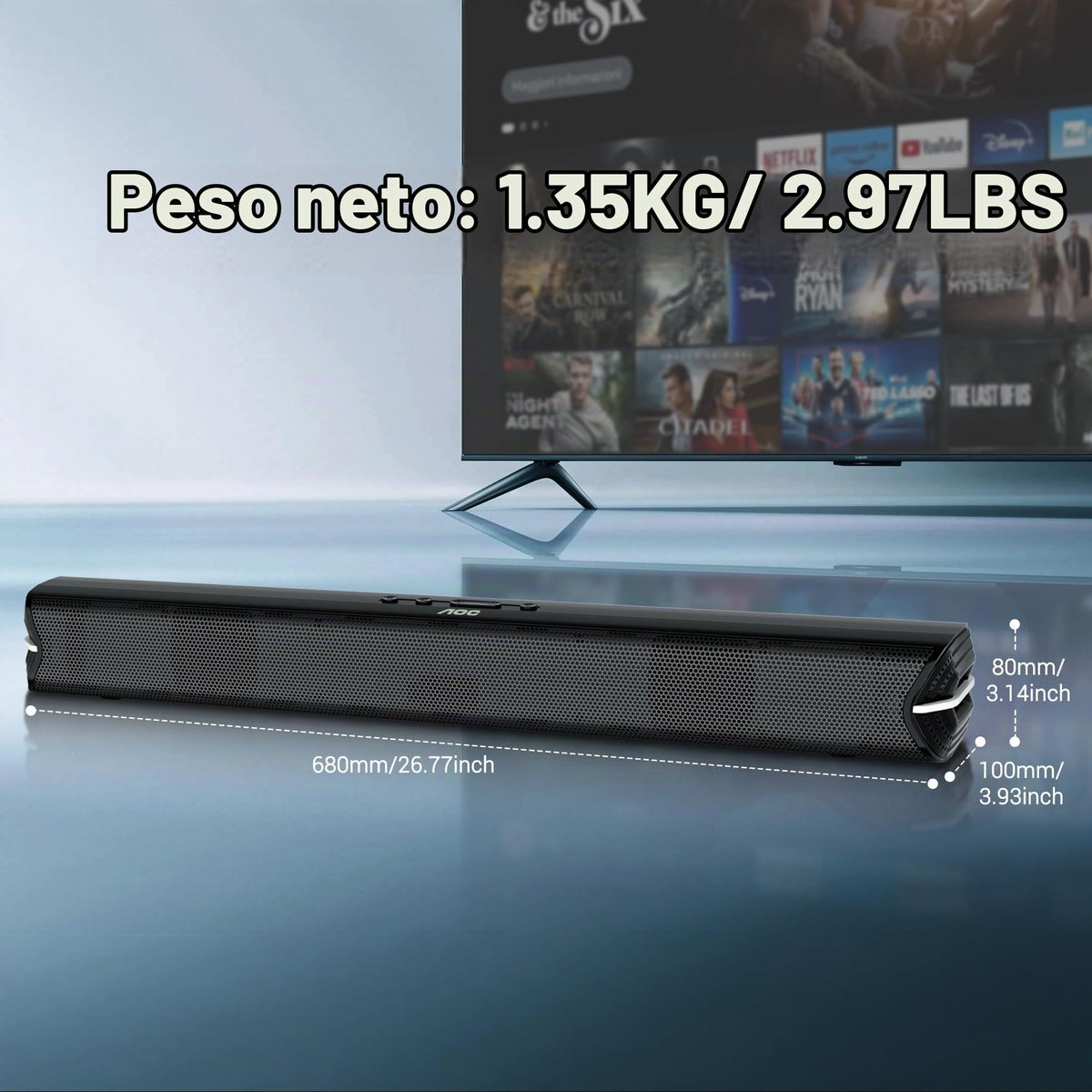 Barra de Sonido AOC ACS2410 Negro Bocina Bluetooth 30W Powerful Sound